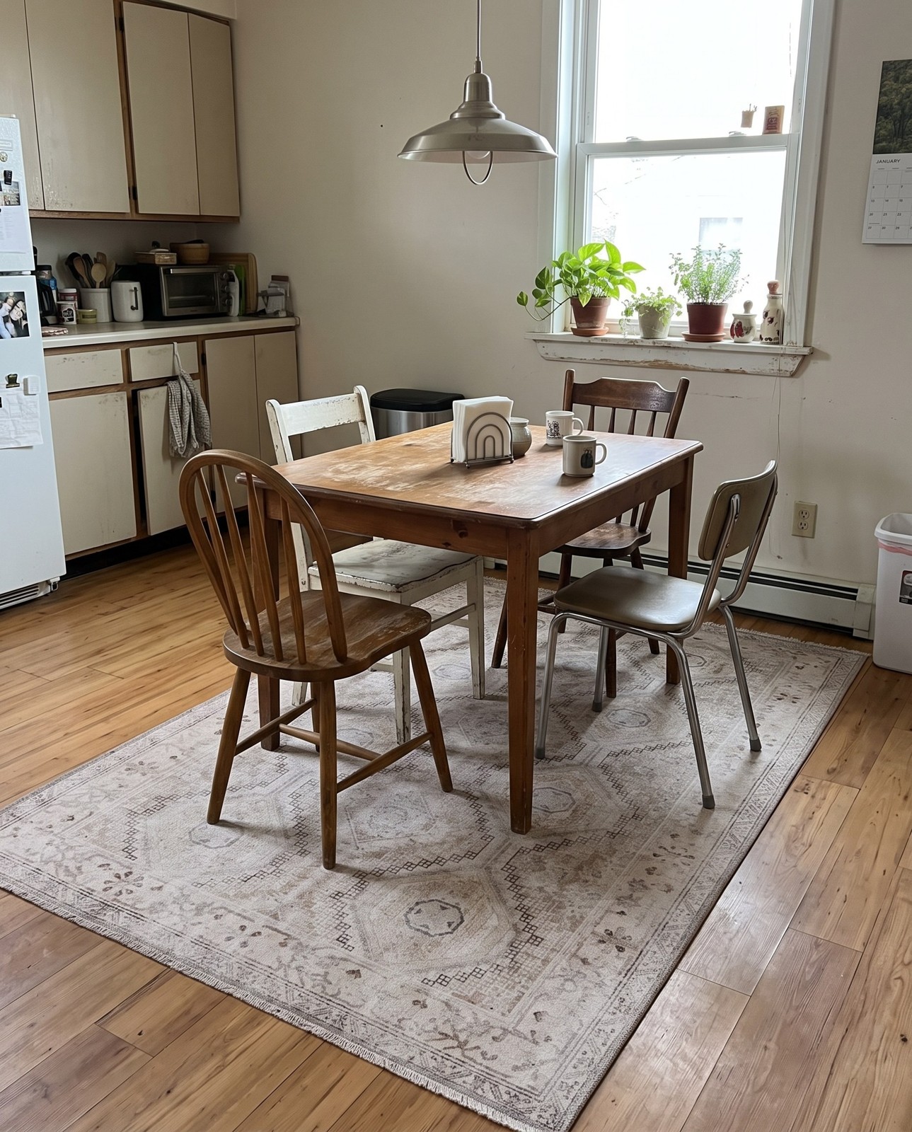 Detail image of 5' 3 x 8' Camber · Diamond lattice Washable Rug, beige and brown
