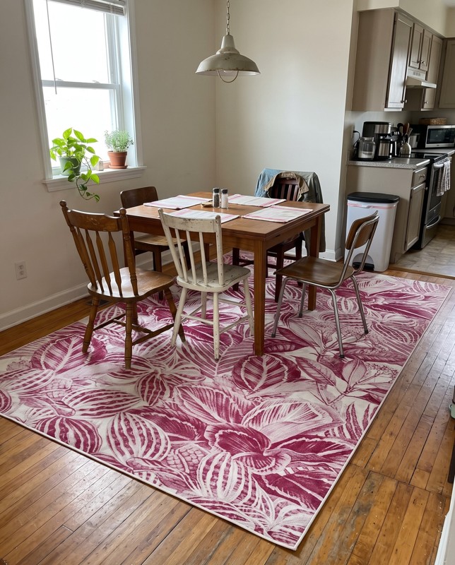 Herrick Floral / botanical rug, fuschia, 4×6, in a room