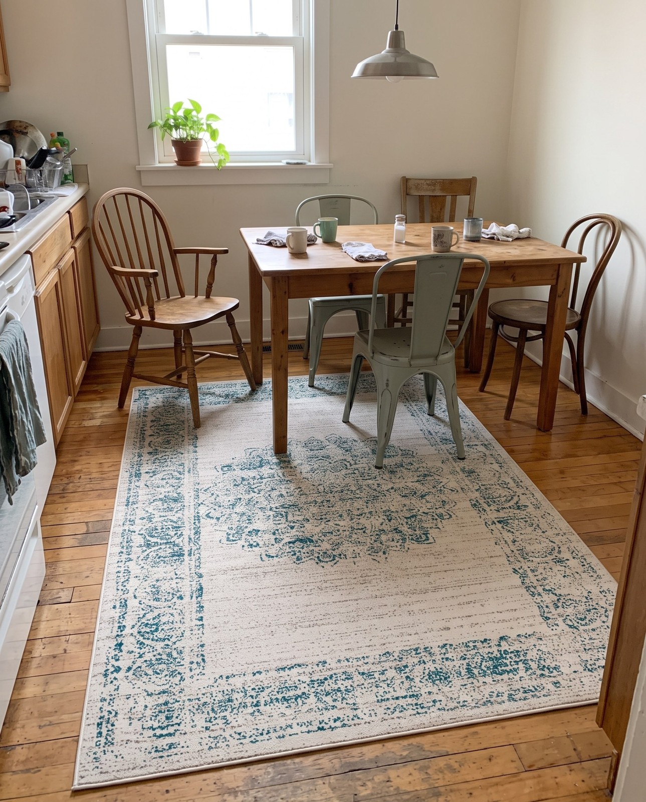 5' 3 x 8' Leighton · Border rug, cream