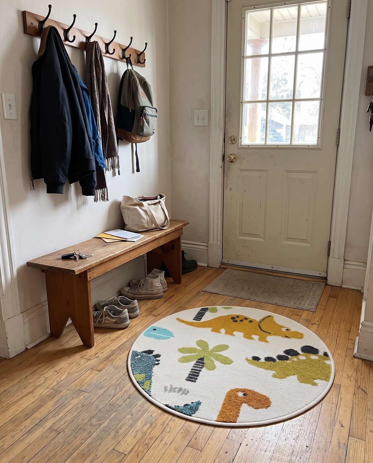 2' 2 x 3' 1 Ricketts · Dinosaur rug, multicolor and ivory