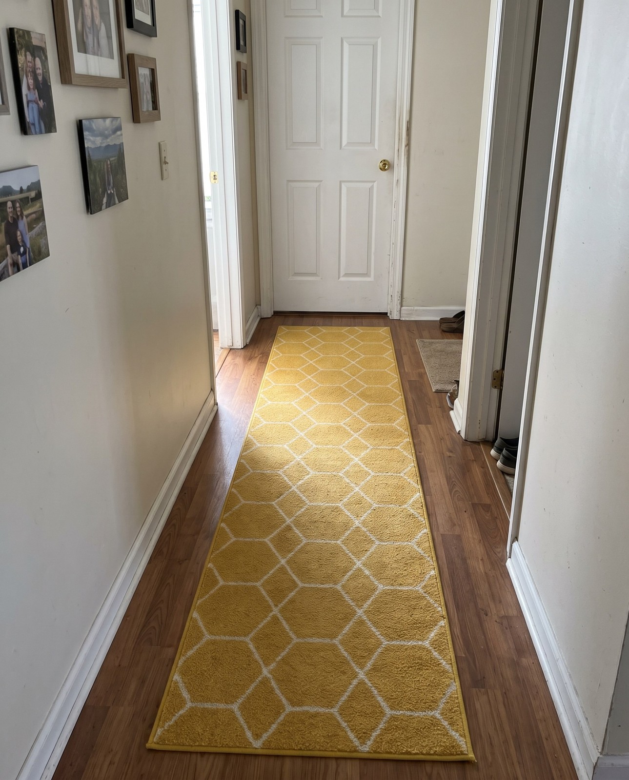2' x 13' Galloway · Geometric lattice rug, yellow and ivory