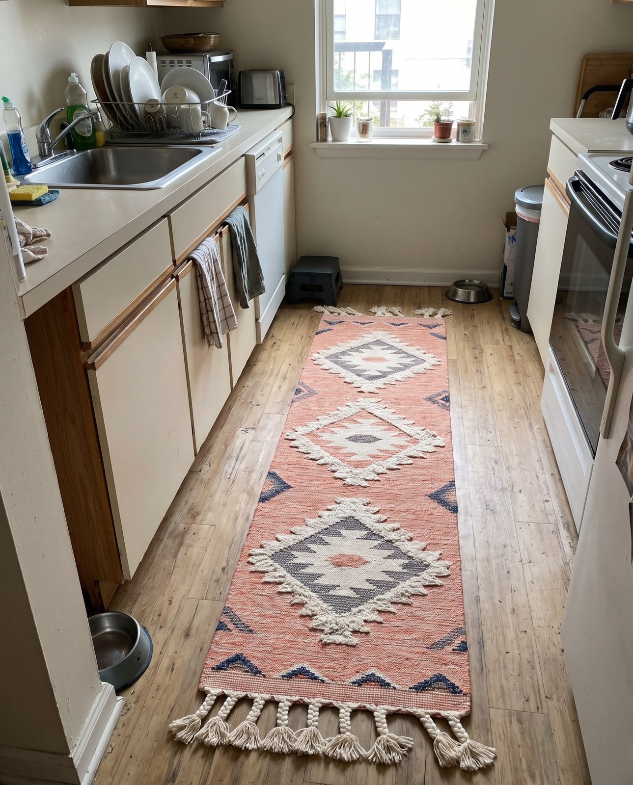 2' 2 x 8' 2 Amaranth · Geometric diamond Wool Rug, pink and cream