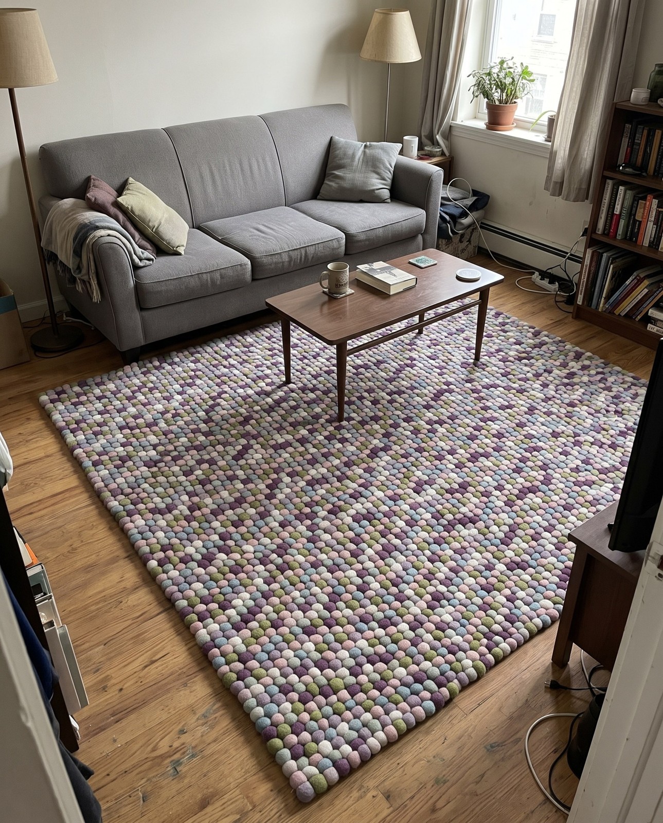 7' 10 x 7' 10 Hawthorne · Pebbled Wool Rug, purple and pink