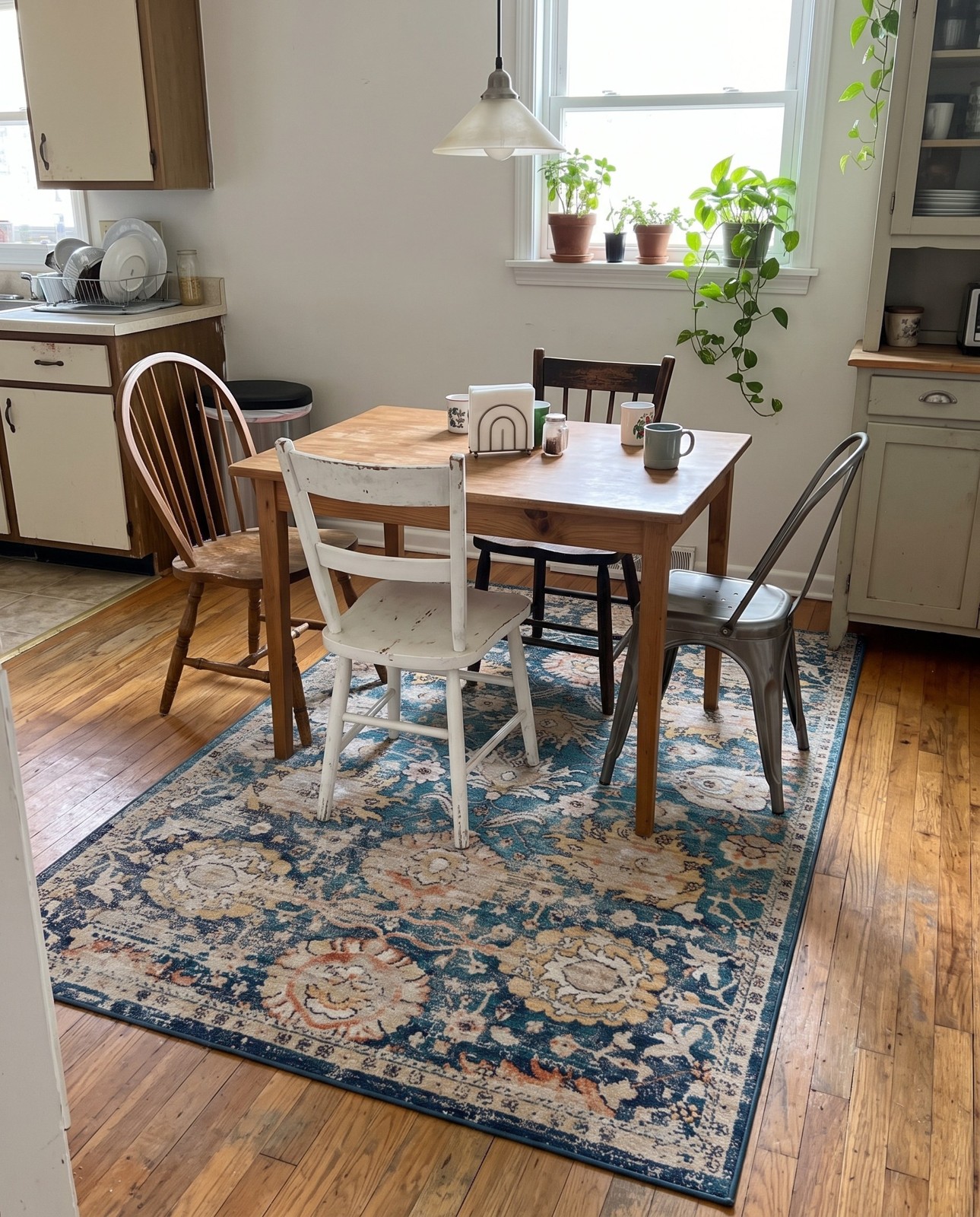 2' x 3' Ansel · Distressed floral rug, blue and tan