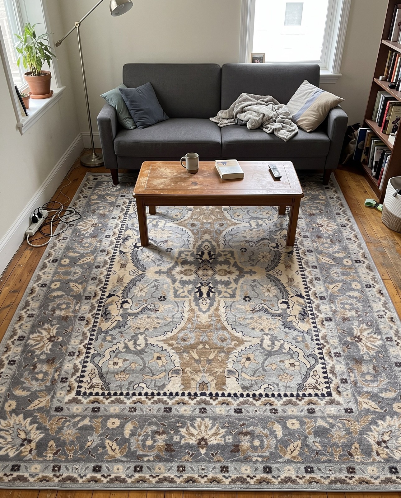 8' x 10' Tisdale · Traditional medallion rug, silver and tan
