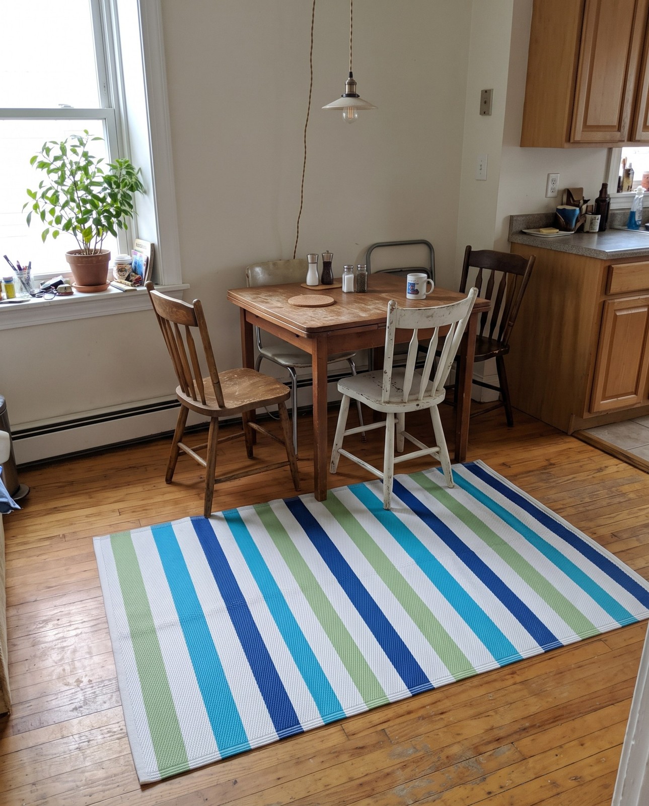 4' x 6' Bedford · Striped Outdoor Rug, blue and green