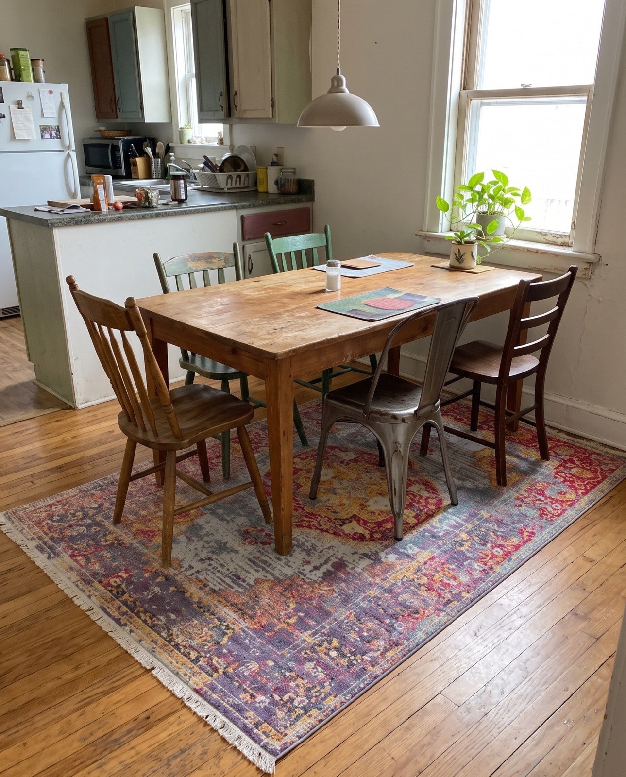5' 5 x 8' Rowan · Distressed medallion rug, violet and gold