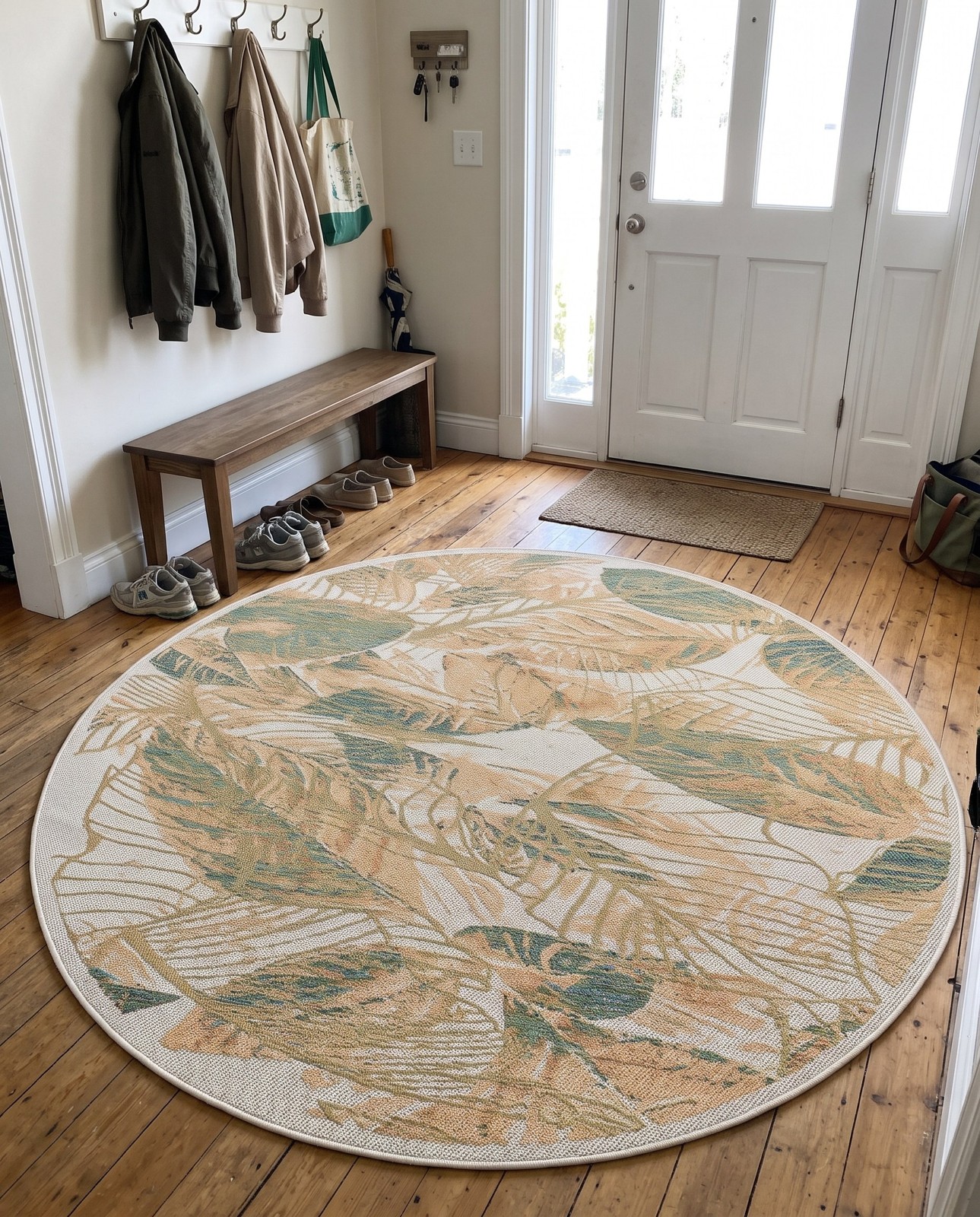 7' 10 x 7' 10 Bayless · Tropical leaves Outdoor Rug, beige and olive