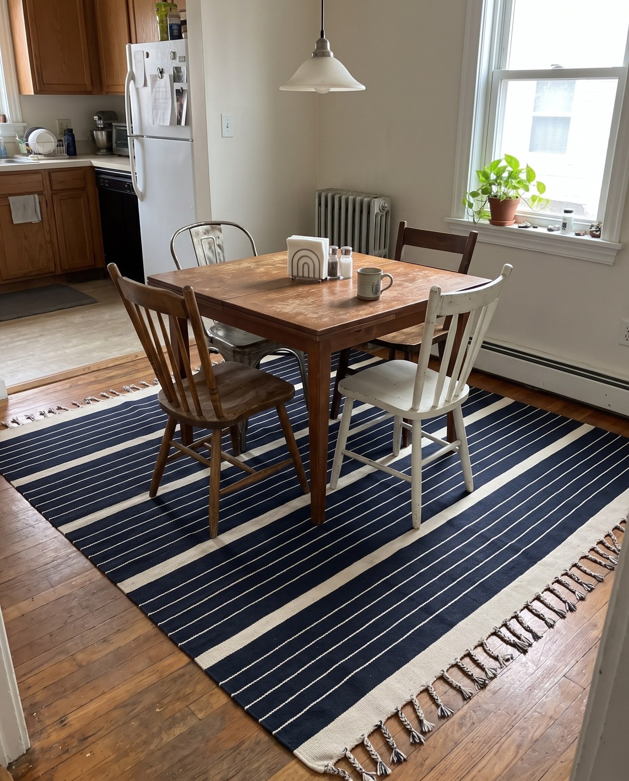 10' x 10' Ottley · Striped Chindi Rug, navy and white
