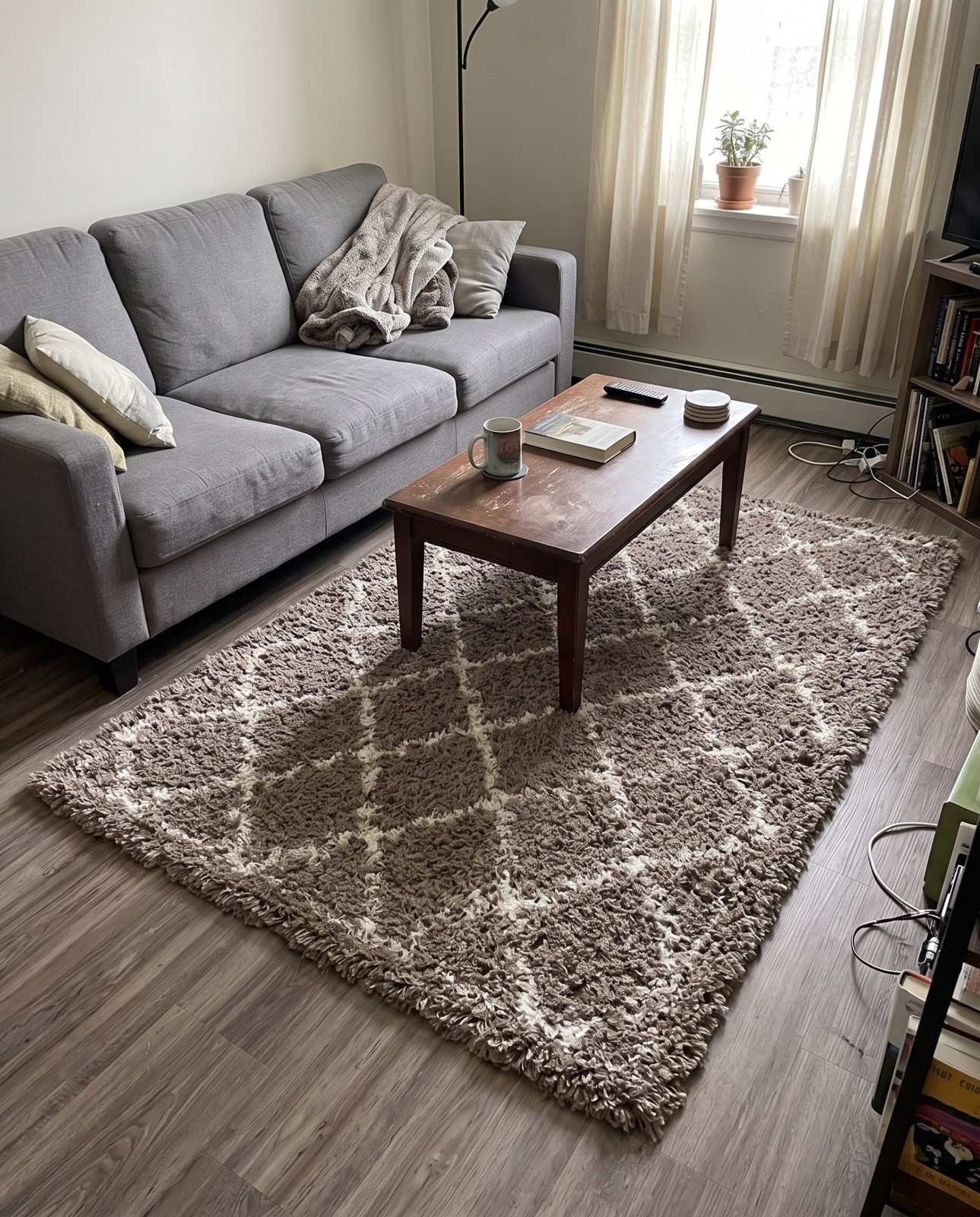 3' x 5' 3 Kemble · Lattice shag rug, khaki and ivory