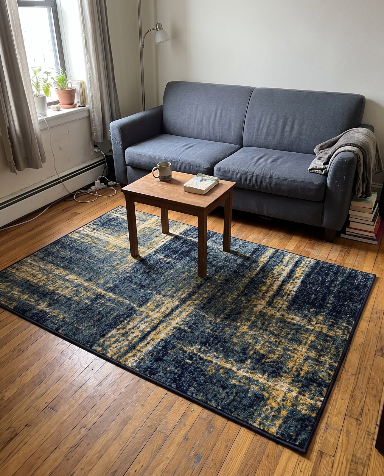 3' x 5' 3 Rudd · Abstract rug, navy blue and yellow