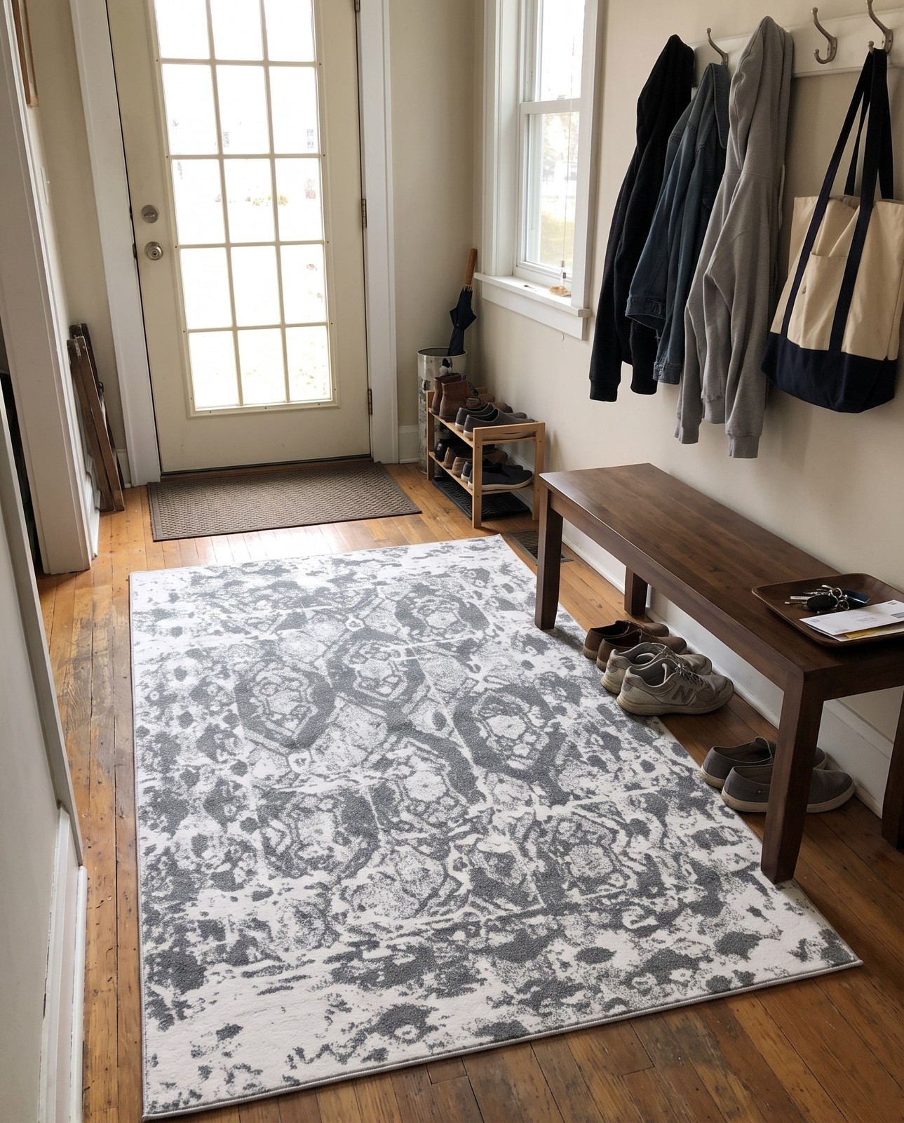 Detail image of 4' x 6' Marfa · Distressed medallion rug, gray and ivory