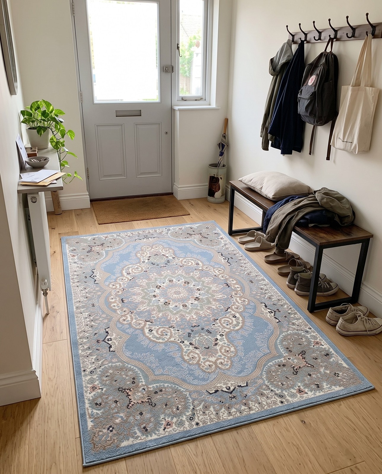 5' 3 x 8' Candlelight · Border Washable Rug, light blue