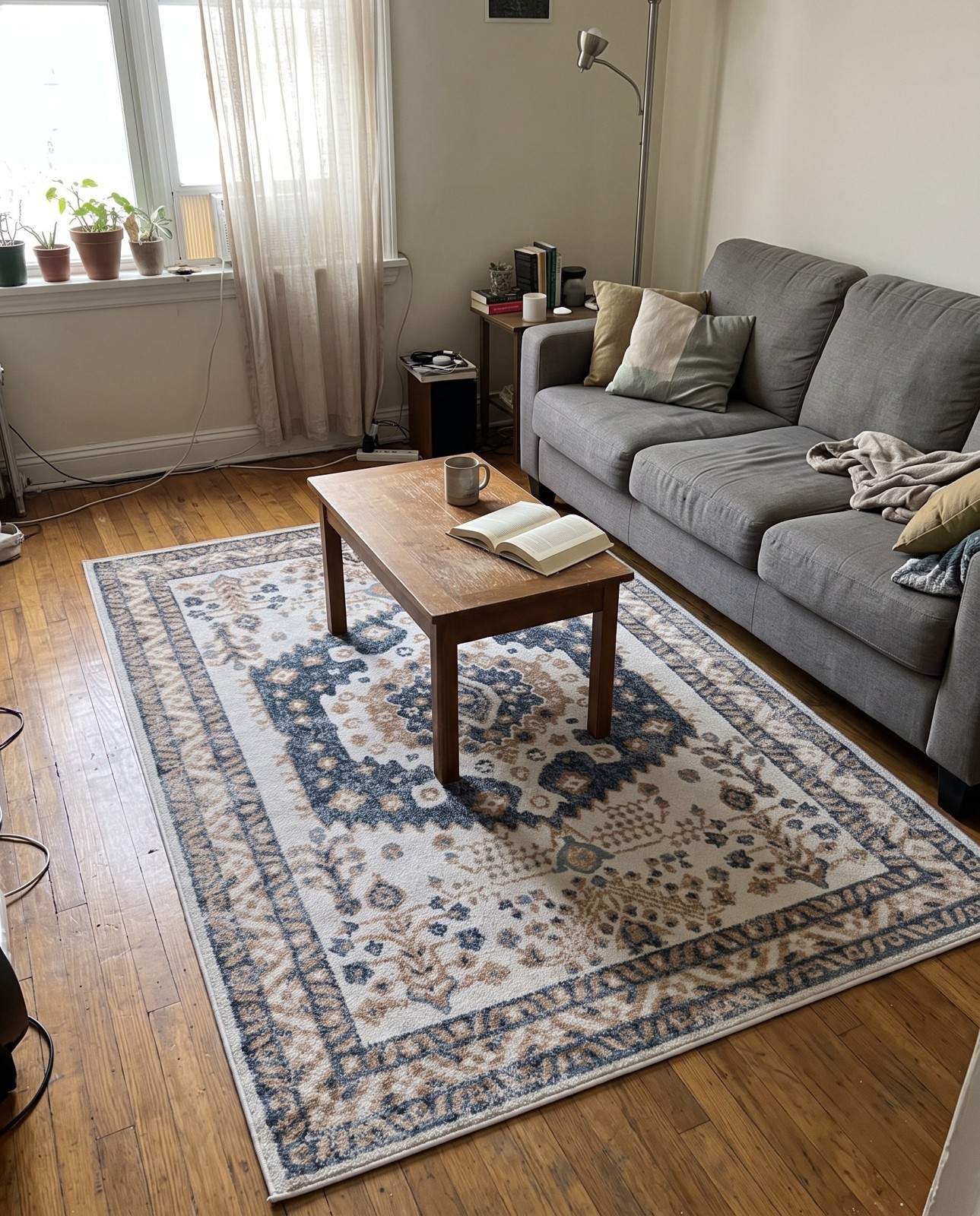 8' x 10' Swallow · Border rug, cream