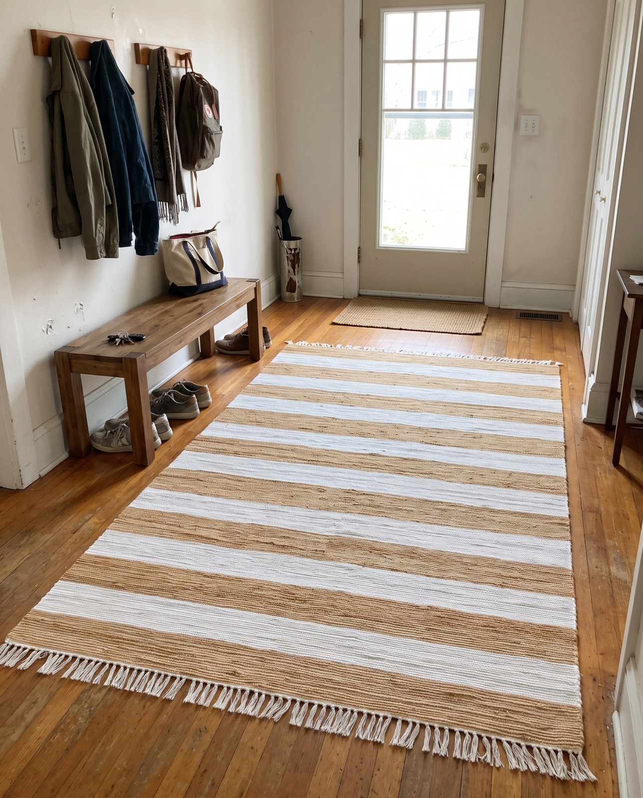4' 1 x 6' 1 Flagstaff · Striped Chindi Rug, beige