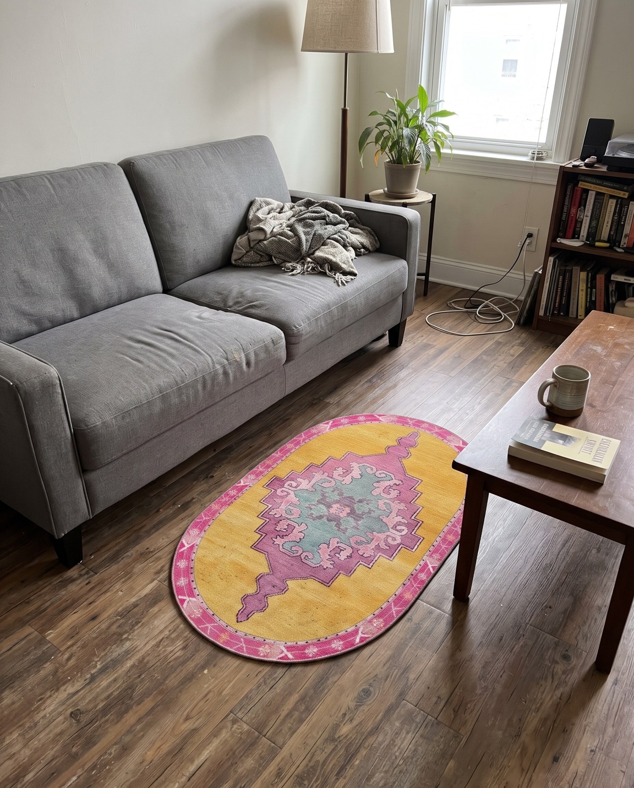 5' x 8' Sanderson · Medallion Washable Rug, yellow and pink