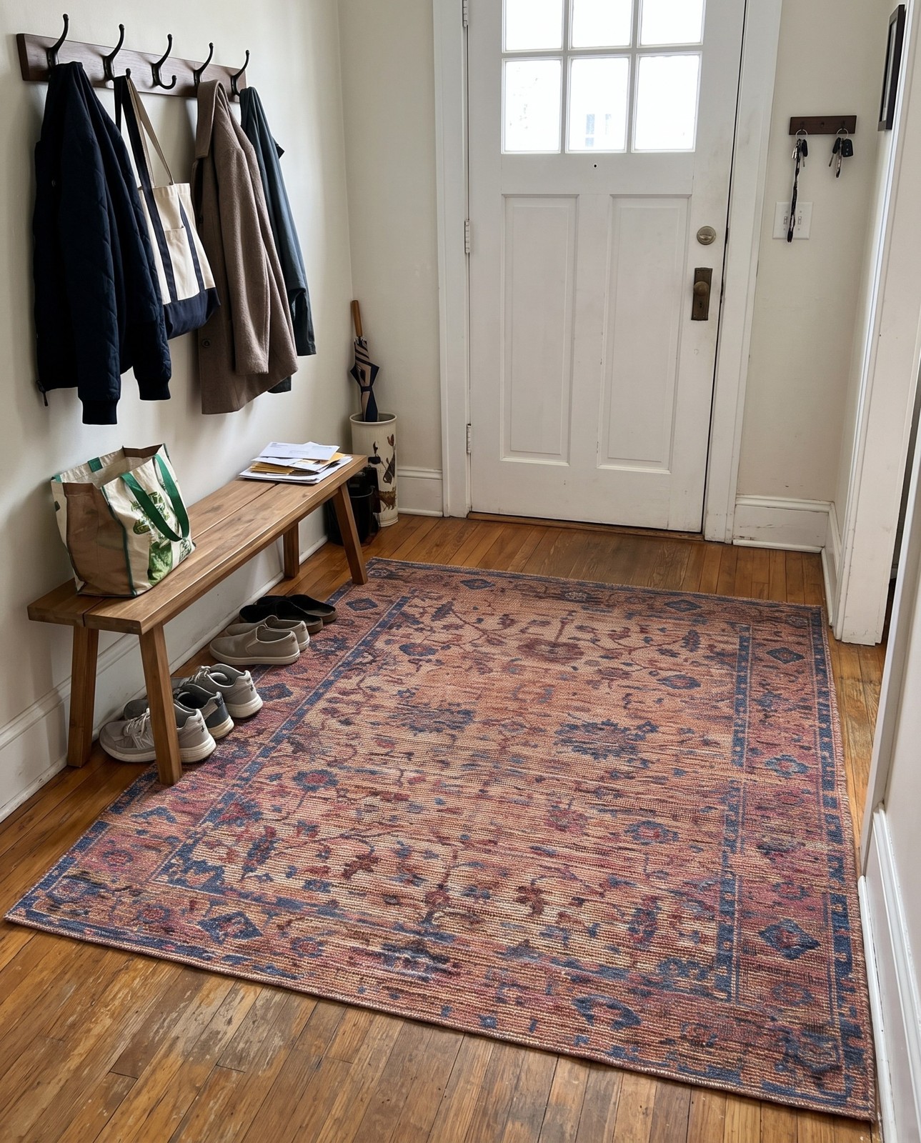 7' 10 x 7' 10 Biloxi · Vintage floral rug, peach and blue
