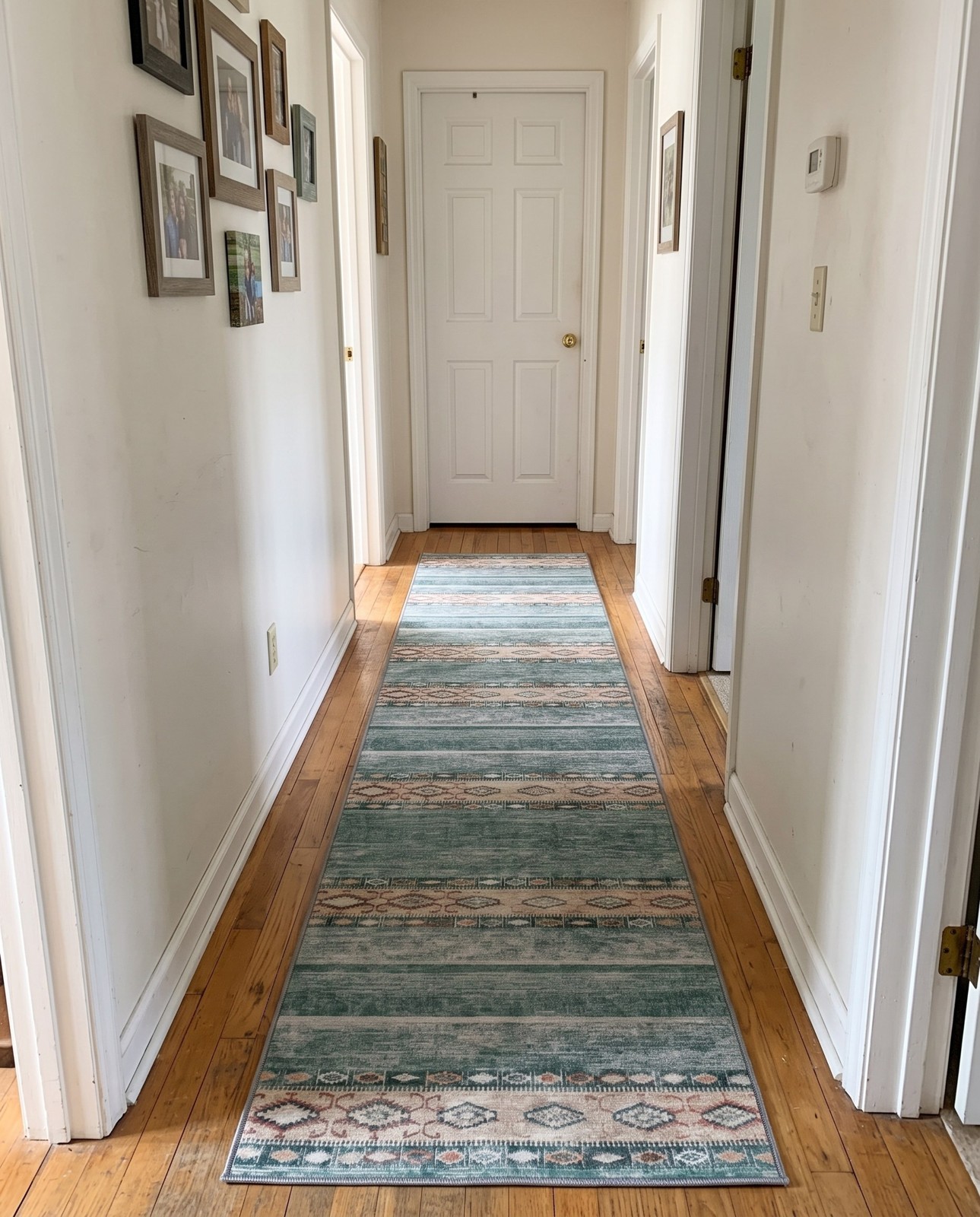 2' x 3' Dalton · Tribal striped Washable Rug, green and beige