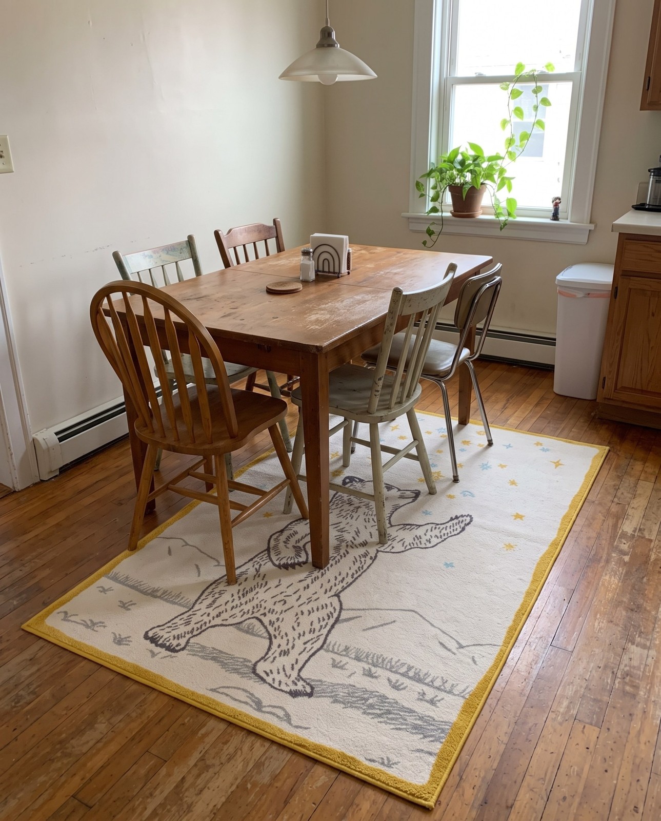 Detail image of 5' 3 x 8' Peachey · Border rug, ivory and gray