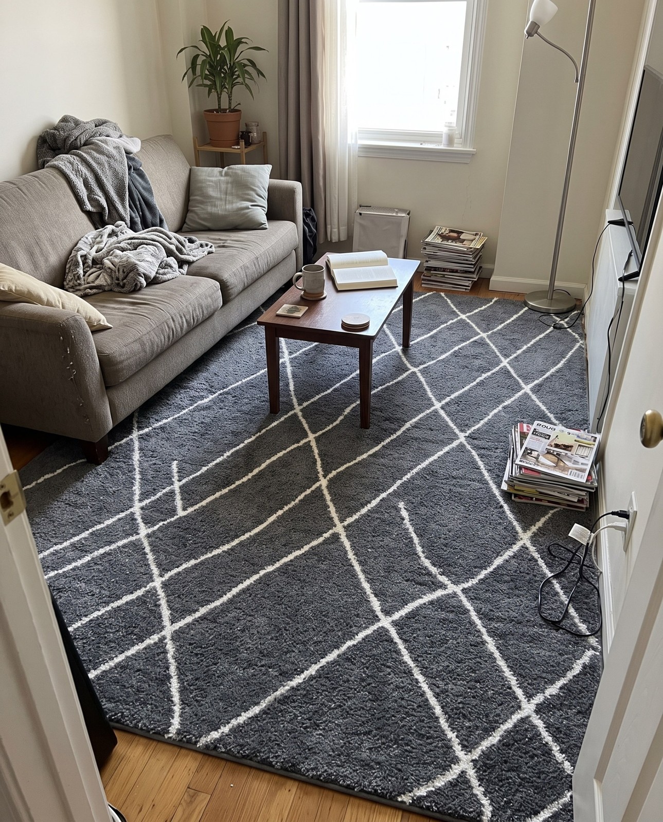 2' x 3' Clearbrook · Diamond Shag Rug, pebble gray