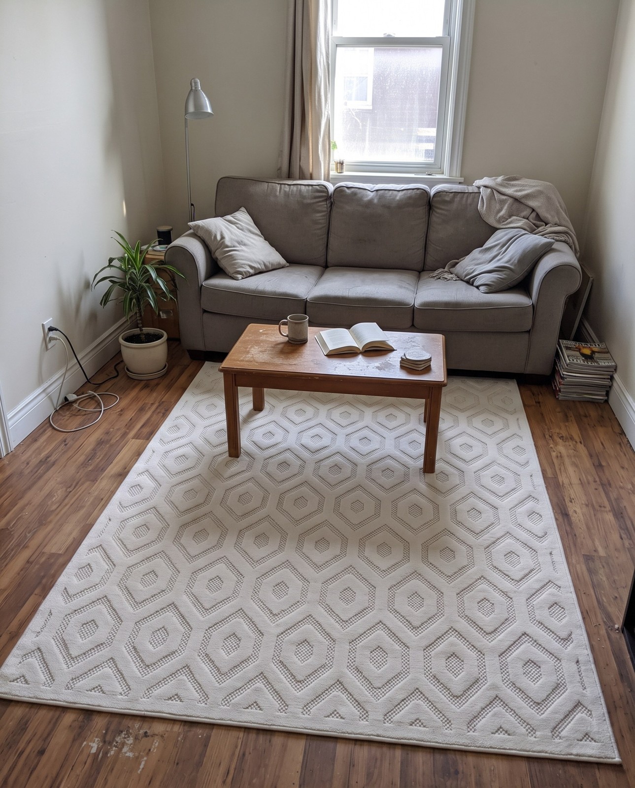 6' x 9' Roanoke · Geometric lattice Outdoor Rug, ivory