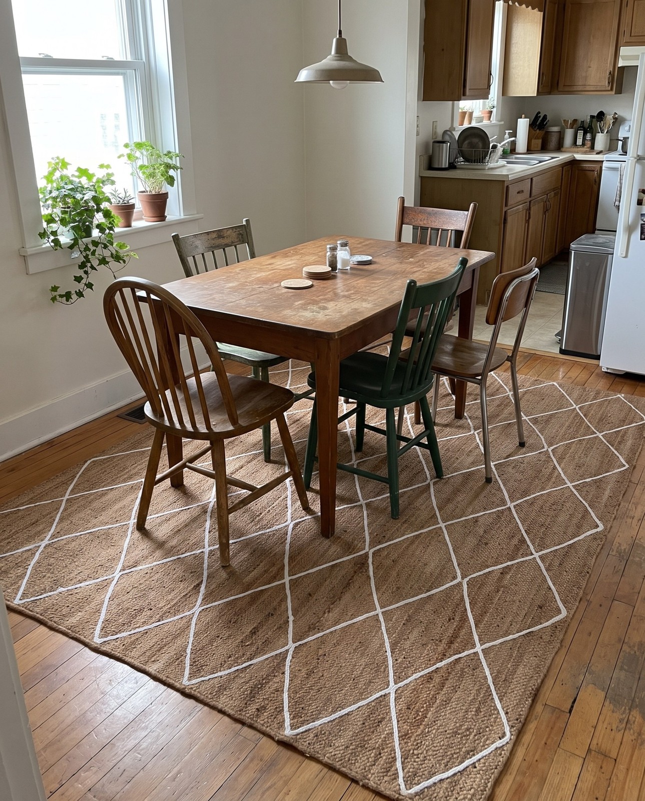 8' x 11' Bishop · Diamond lattice Braided Jute Rug, natural and white