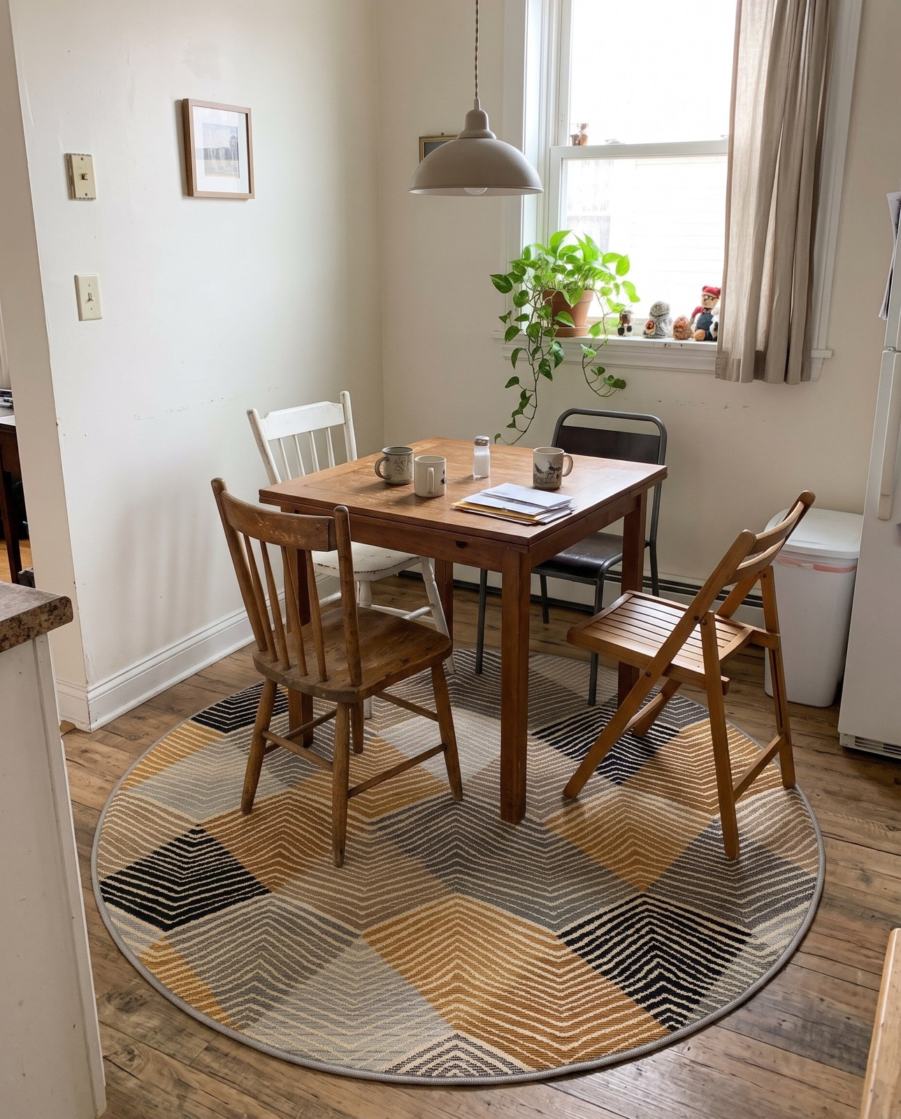 4' x 4' Reed · Chevron Outdoor Rug, gold and gray