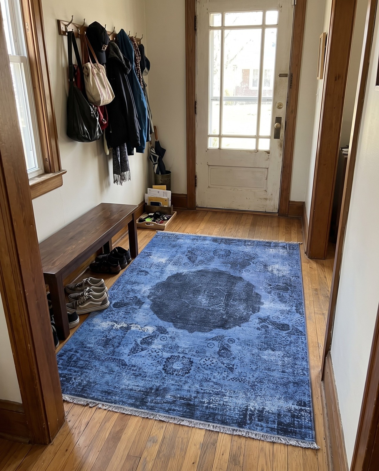 6' x 9' Fallowfield · Medallion Washable Rug, overdyed blue