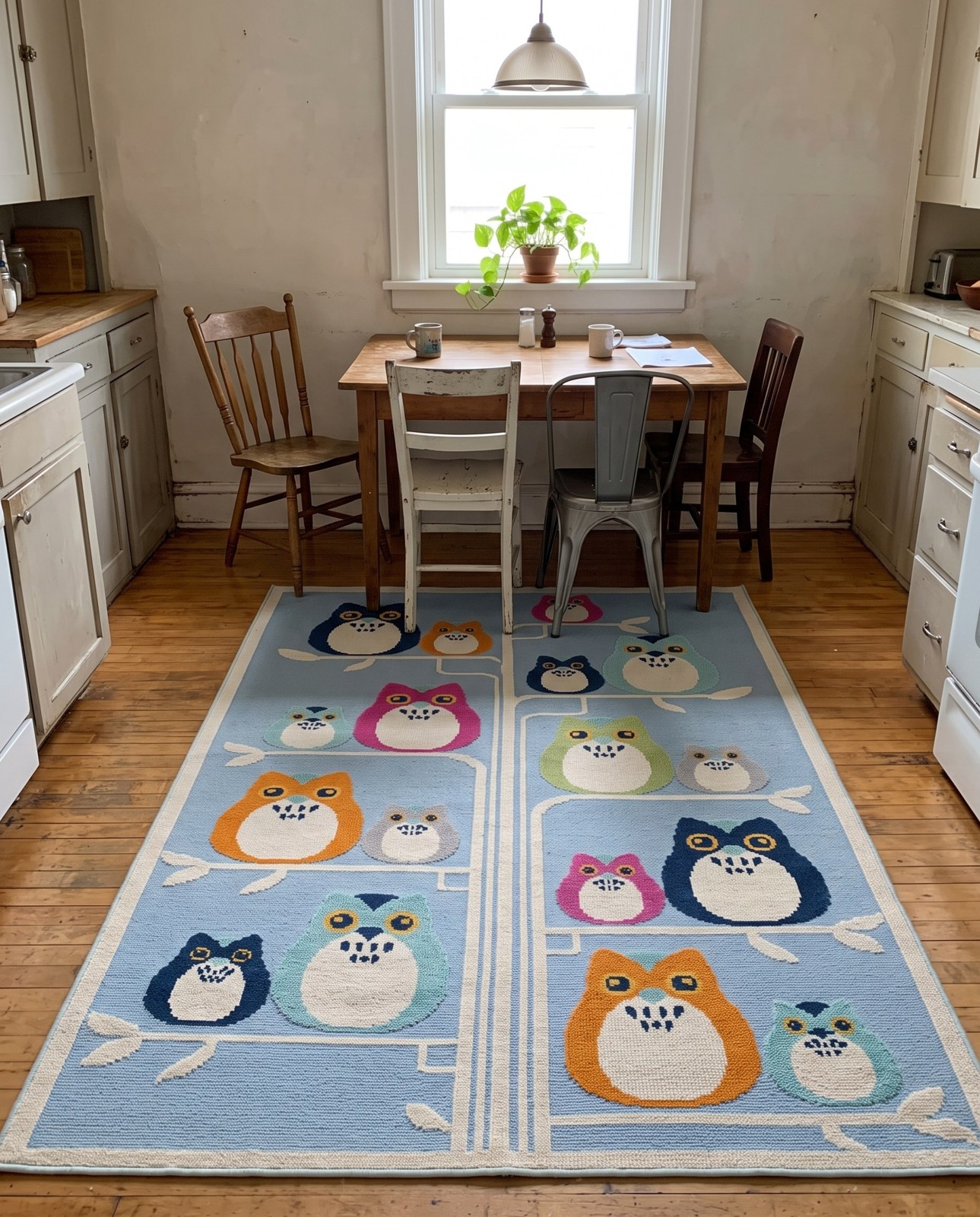 5' 3 x 7' 7 Easton · Owl pattern Outdoor Rug, light blue multicolored