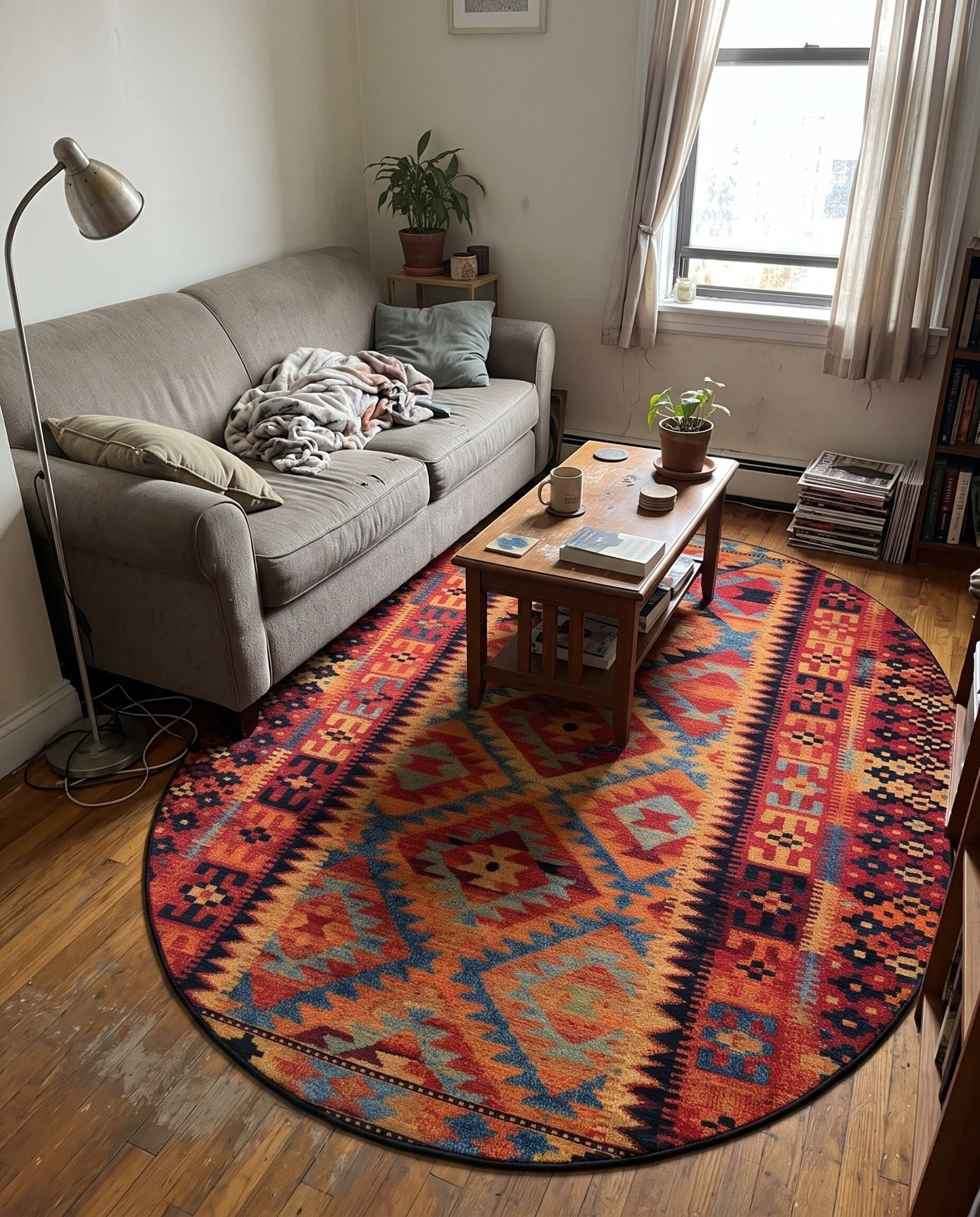 7' 10 x 10' Lomax · Geometric diamond Outdoor Rug, terracotta and blue