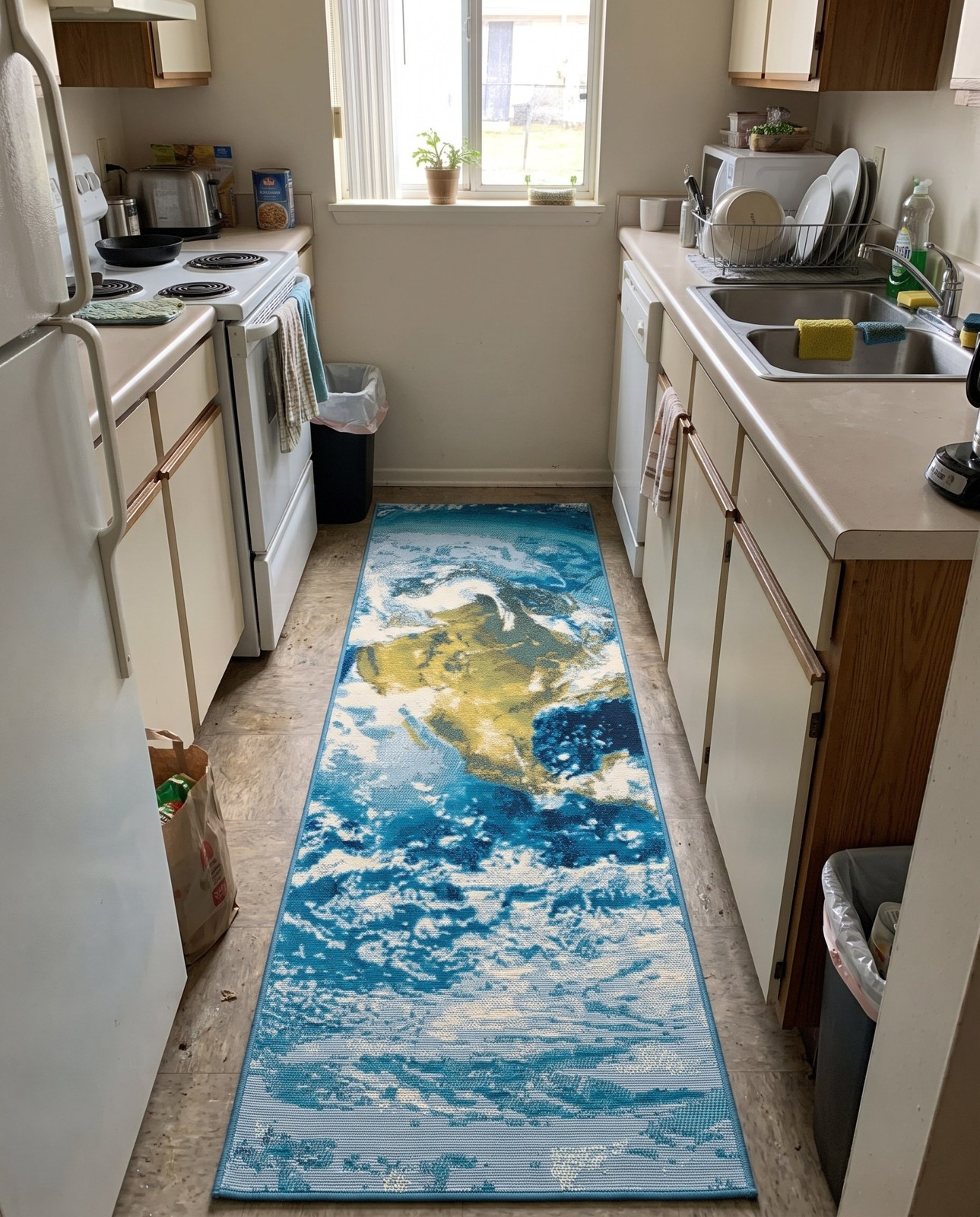 2' x 5' 1 Lomax · Abstract Outdoor Rug, blue and olive