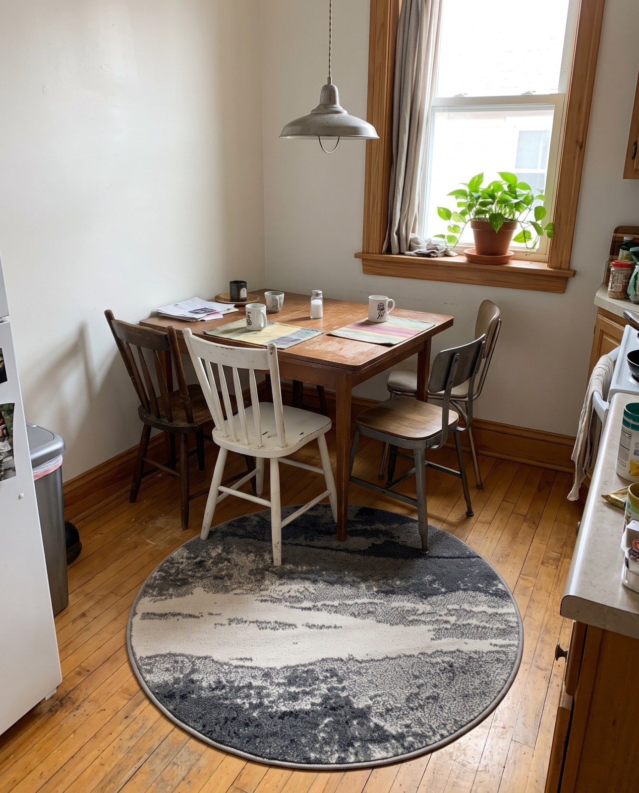 3' x 3' Satterfield · Abstract rug, gray and ivory
