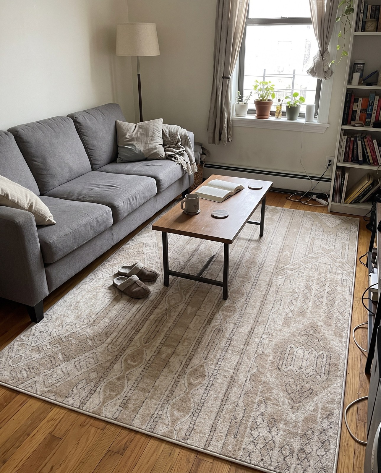 4' x 6' Cardinal · Tribal geometric rug, ivory and gray