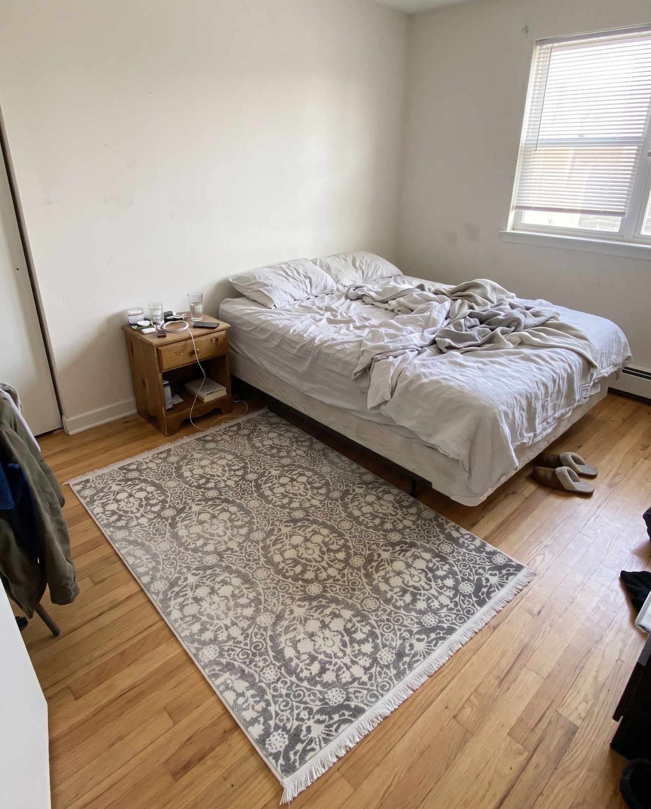 3' 3 x 5' 3 Marrow · Damask rug, light gray and ivory