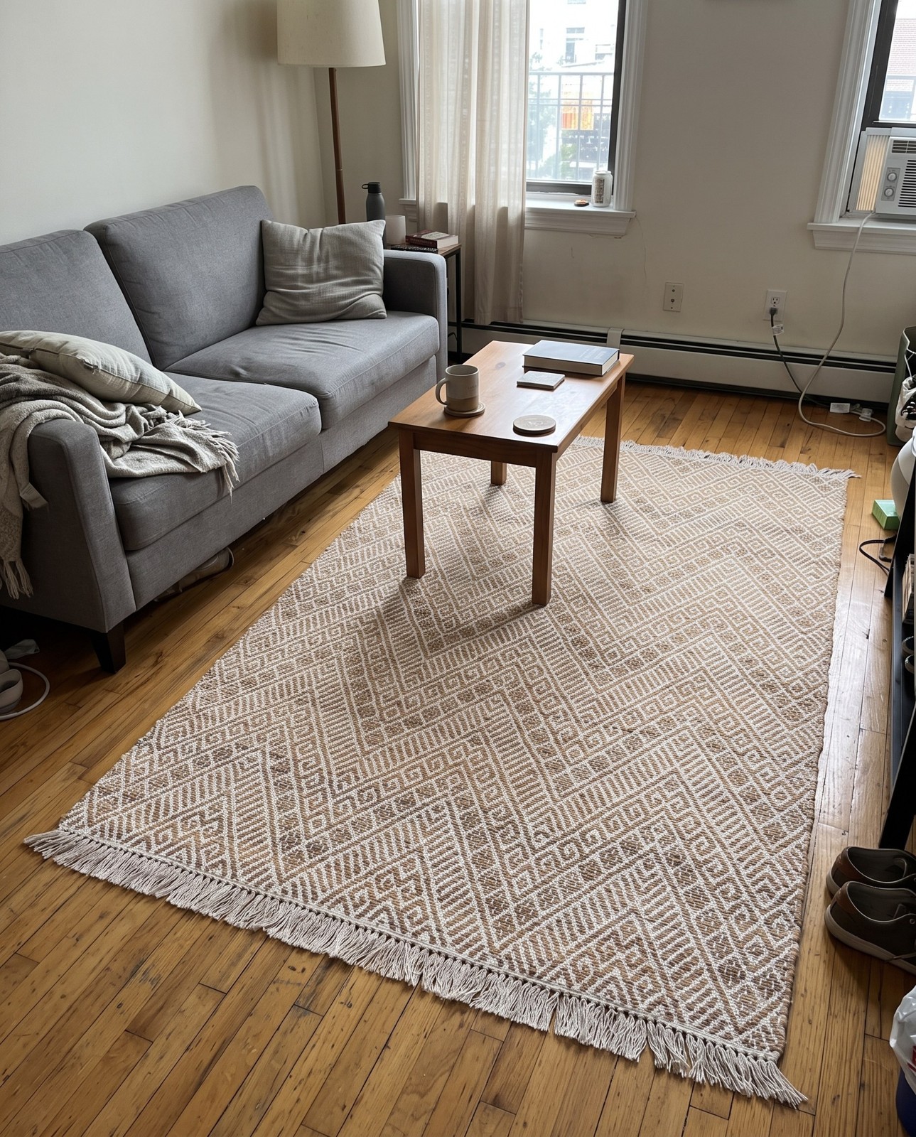 4' 1 x 6' 1 Fulton · Chevron Braided Jute Rug, white and natural