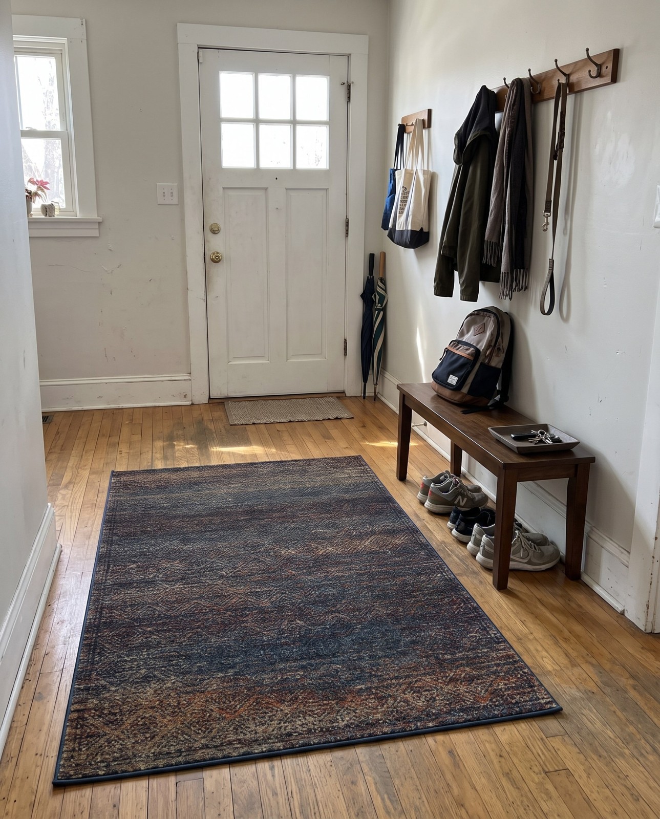 4' x 6' Killian · Diamond border rug, multicolor and blue