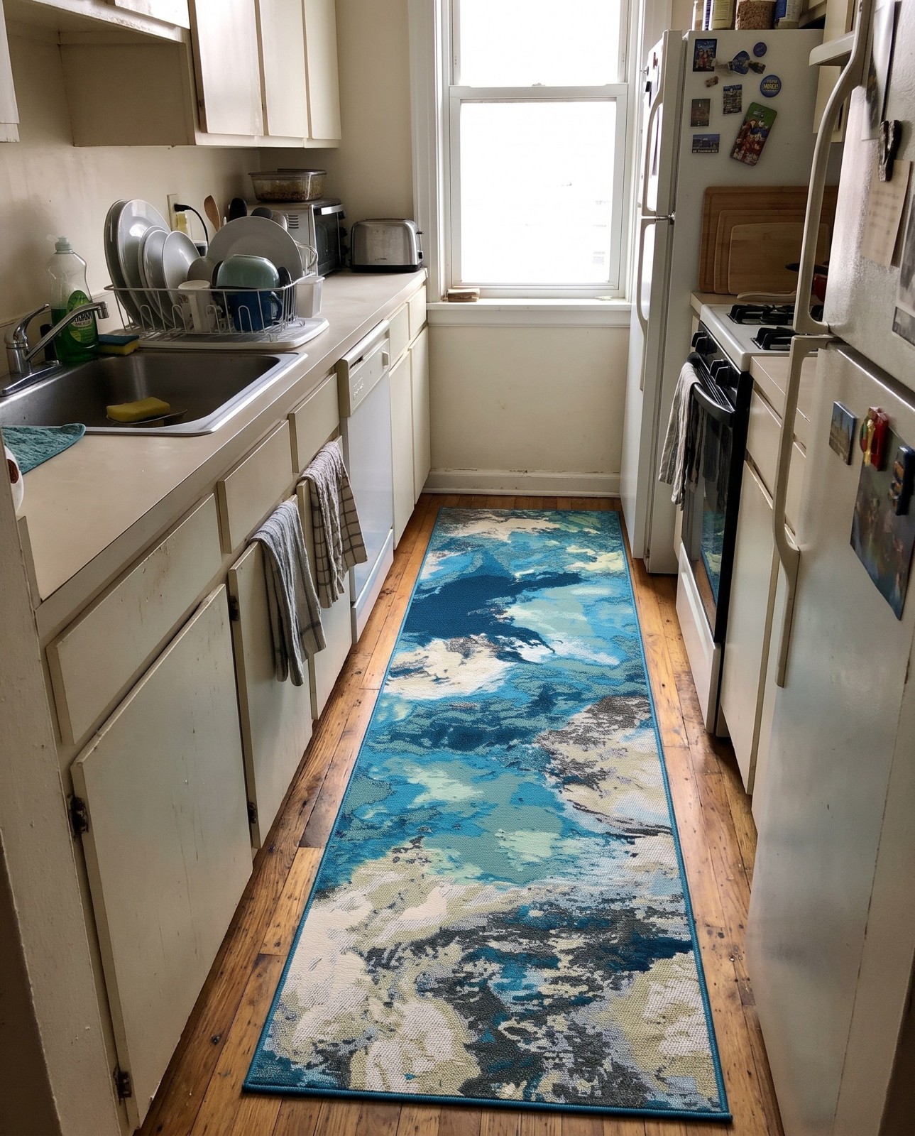 2' x 8' Lomax · Abstract Outdoor Rug, blue and ivory