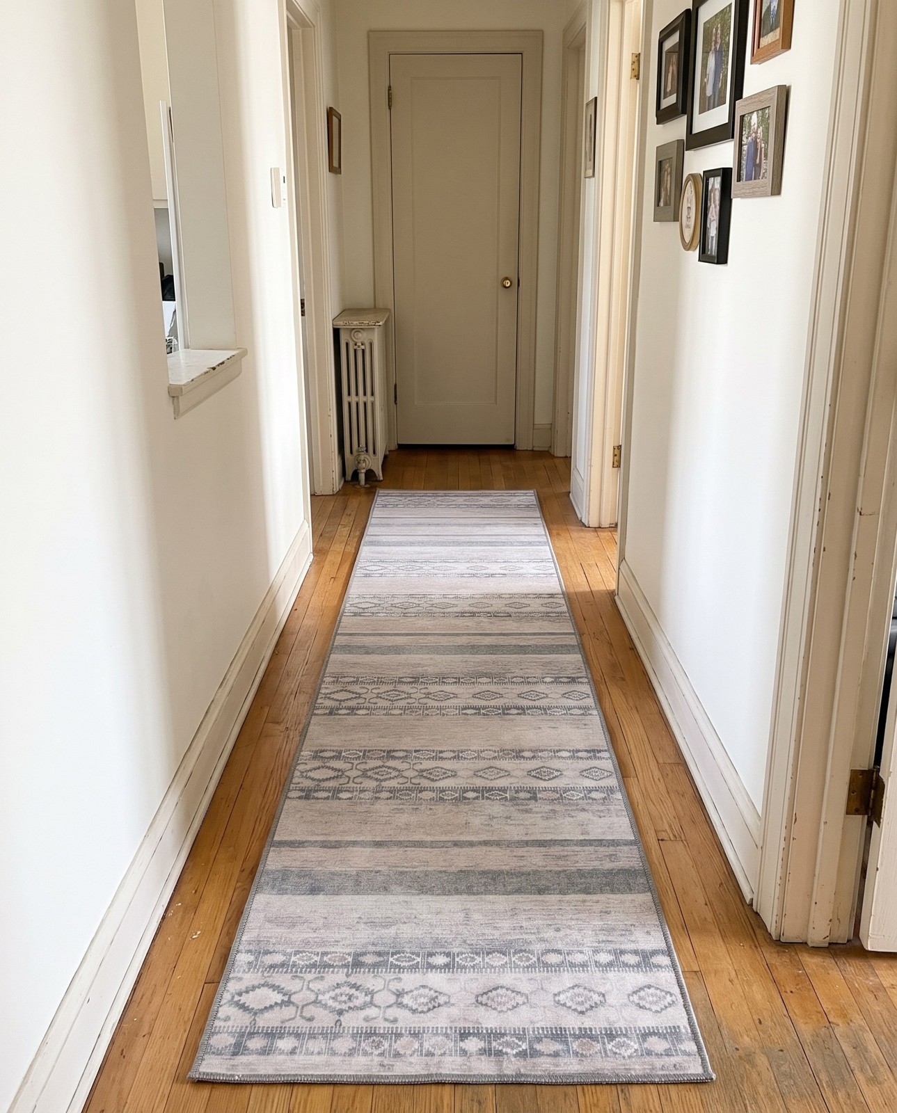 2' 6 x 12' Dalton · Tribal stripe Washable Rug, gray and green