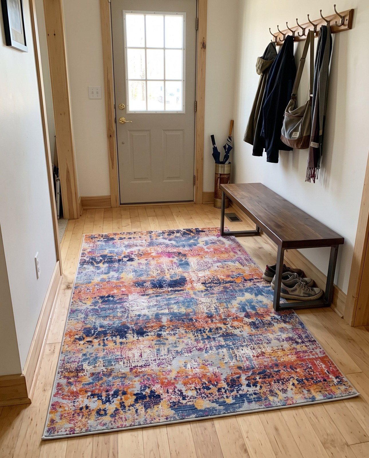 Detail image of 4' x 6' Kendall · Abstract rug, multi and terracotta