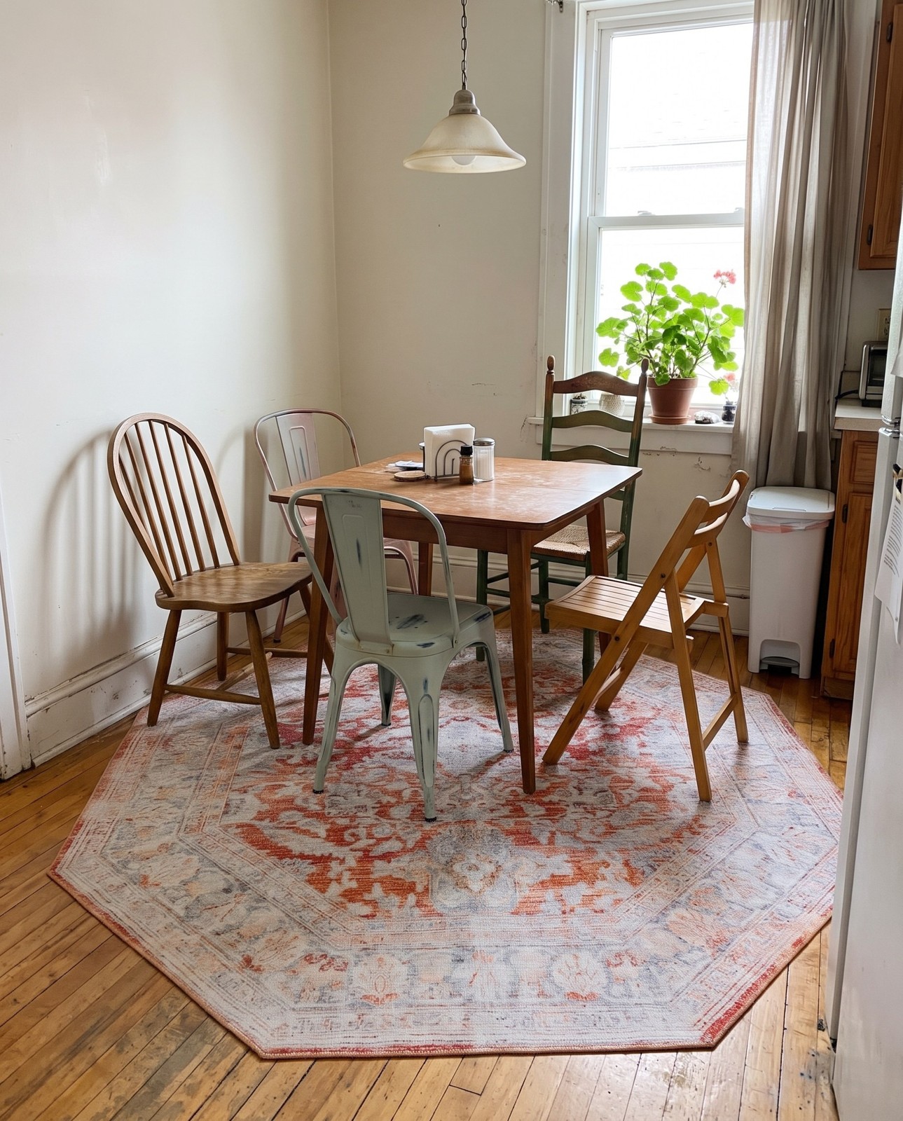 7' 6 x 7' 6 Augusta · Distressed medallion Washable Rug, rust and violet