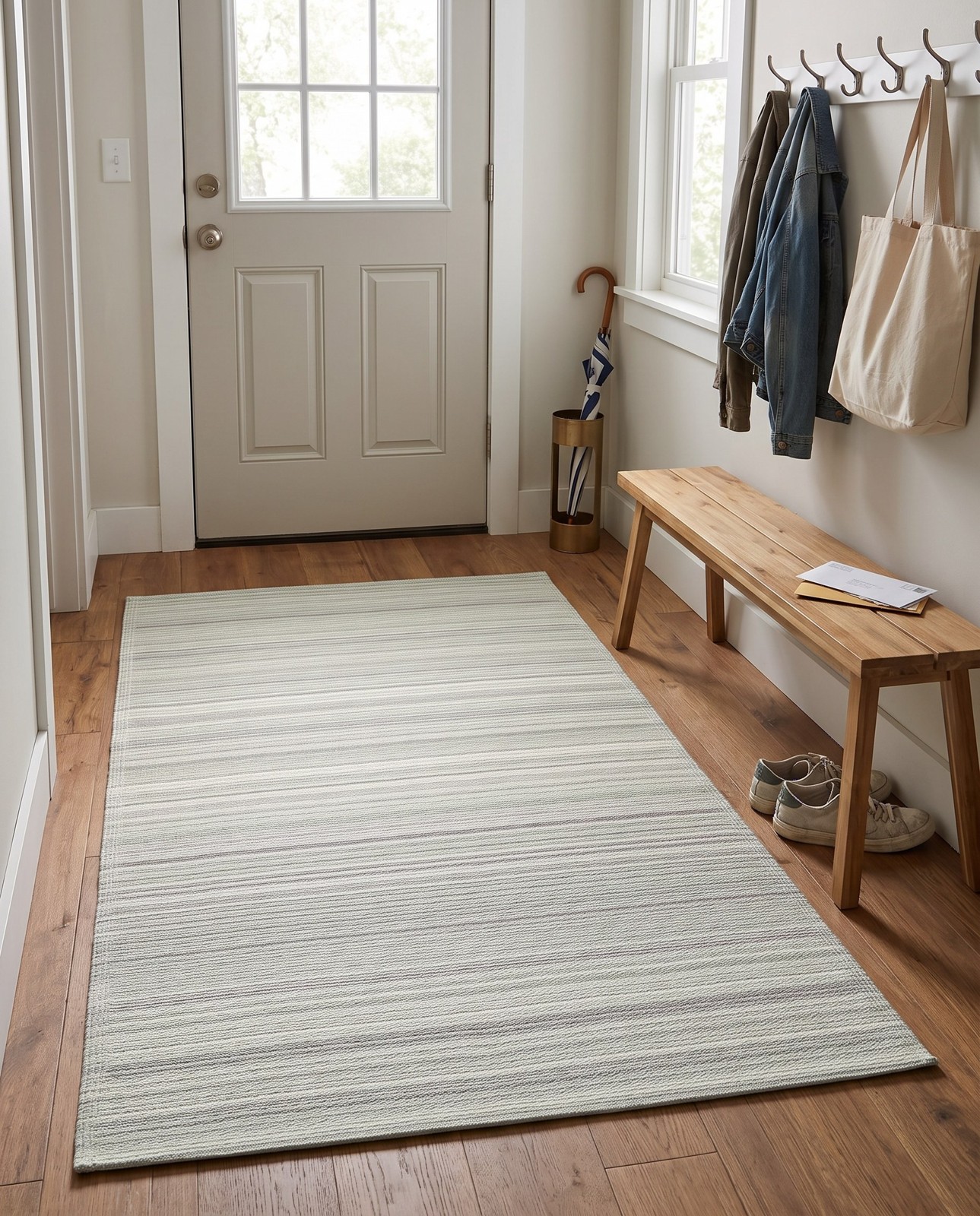 Detail image of 4' x 6' Hollister · Striped Outdoor Rug, pastel gray