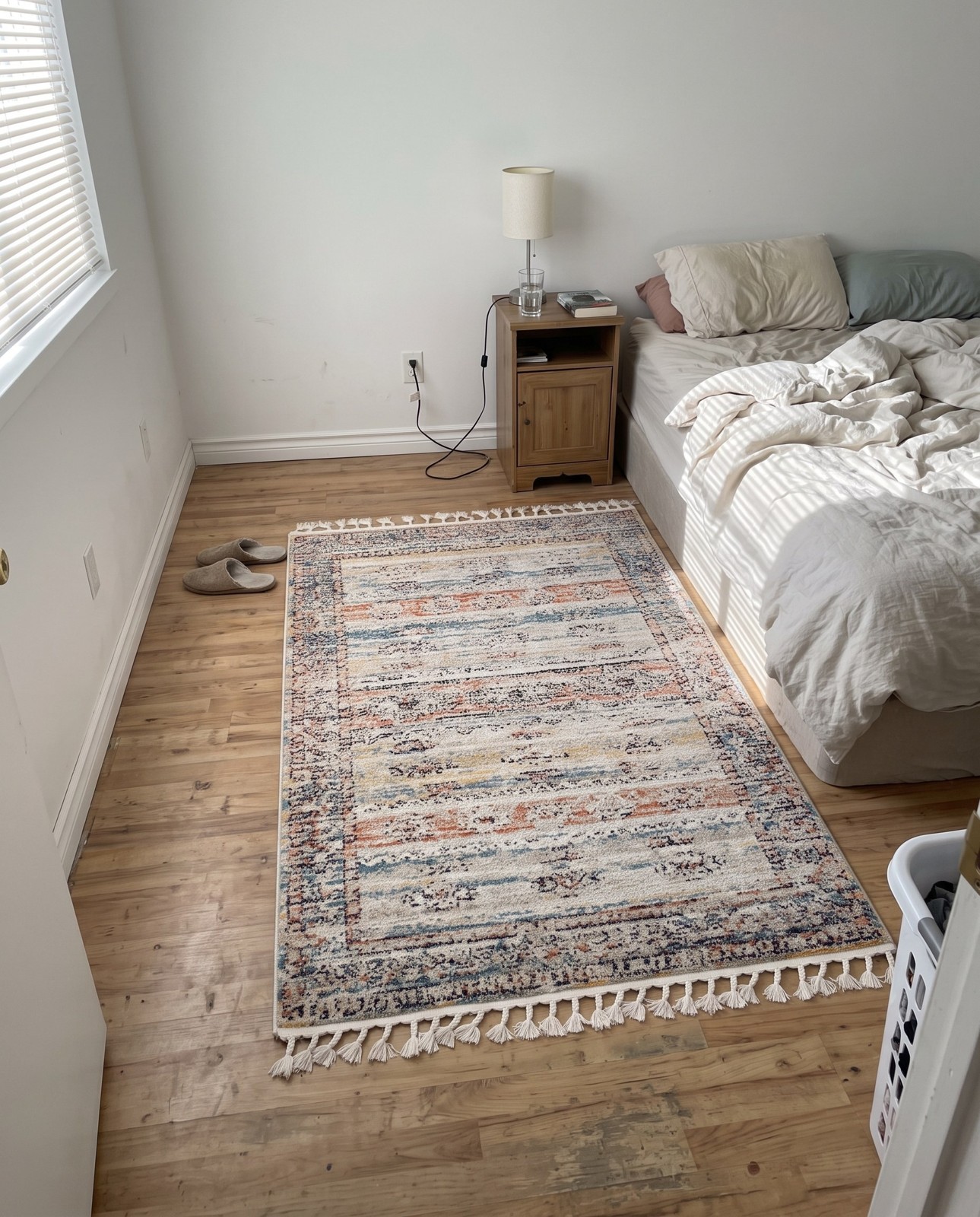 3' 3 x 5' 3 Calla · Faded striped rug, ivory and blue