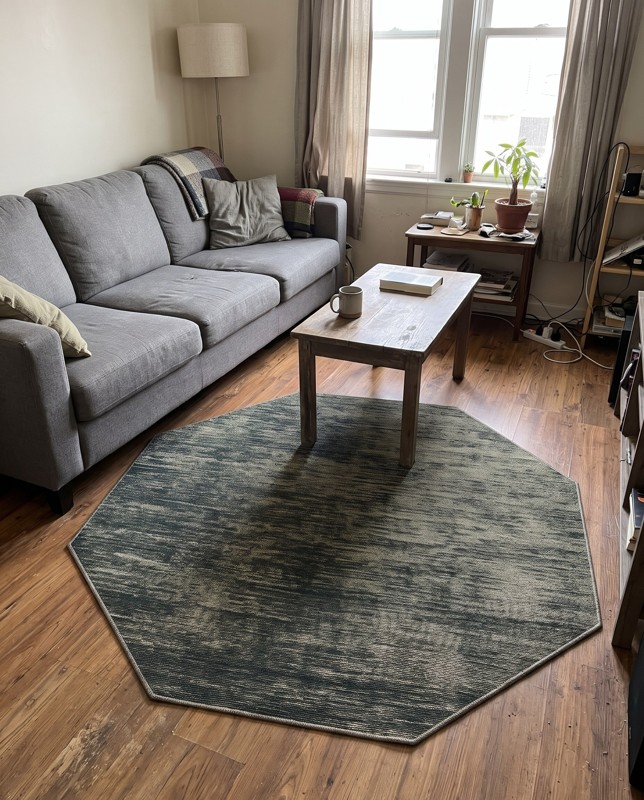 Prewitt Abstract rug, green, 5 Ft Octagon, in a room