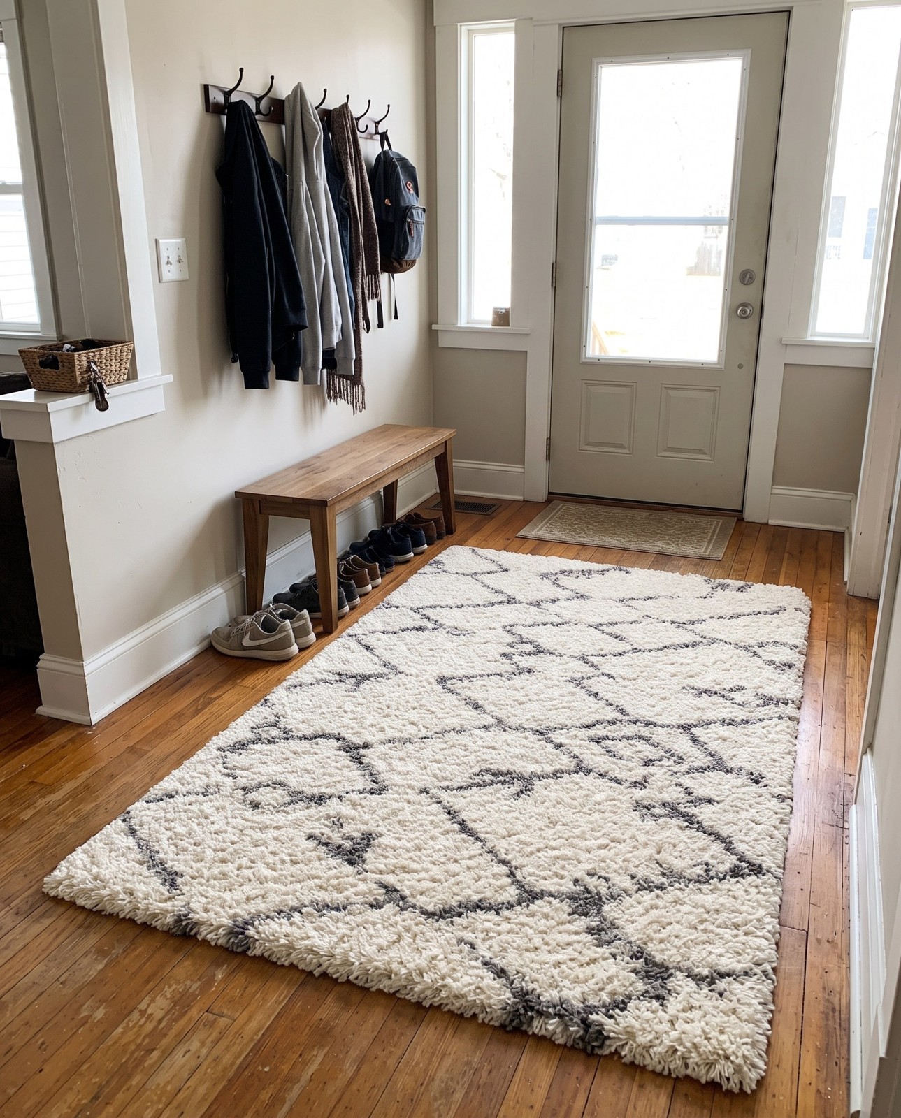 3' x 5' 3 Bramblewood · Diamond shag rug, pearl and gray