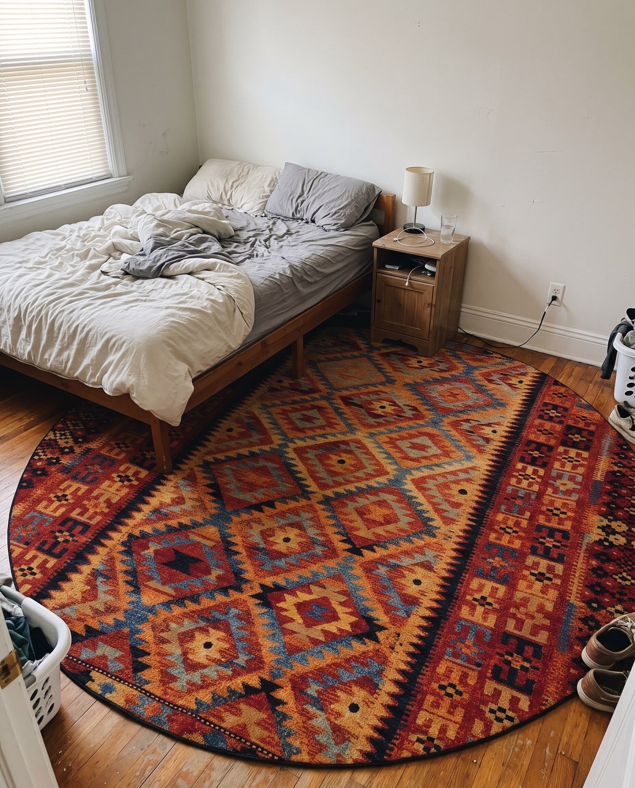 Detail image of 12' x 12' Lomax · Geometric diamond Outdoor Rug, terracotta and blue