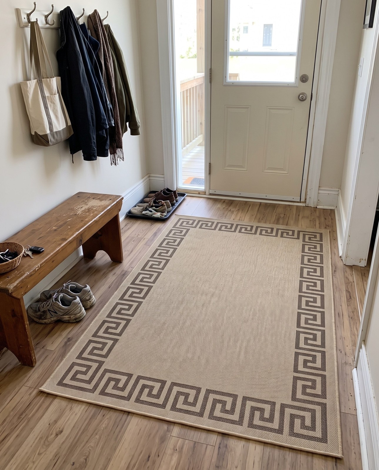 5' 3 x 8' Hitchcock · Border rug, natural and brown
