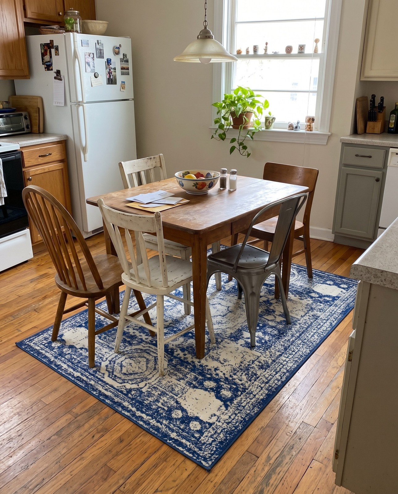 7' x 10' Benedict · Distressed medallion rug, ivory and blue