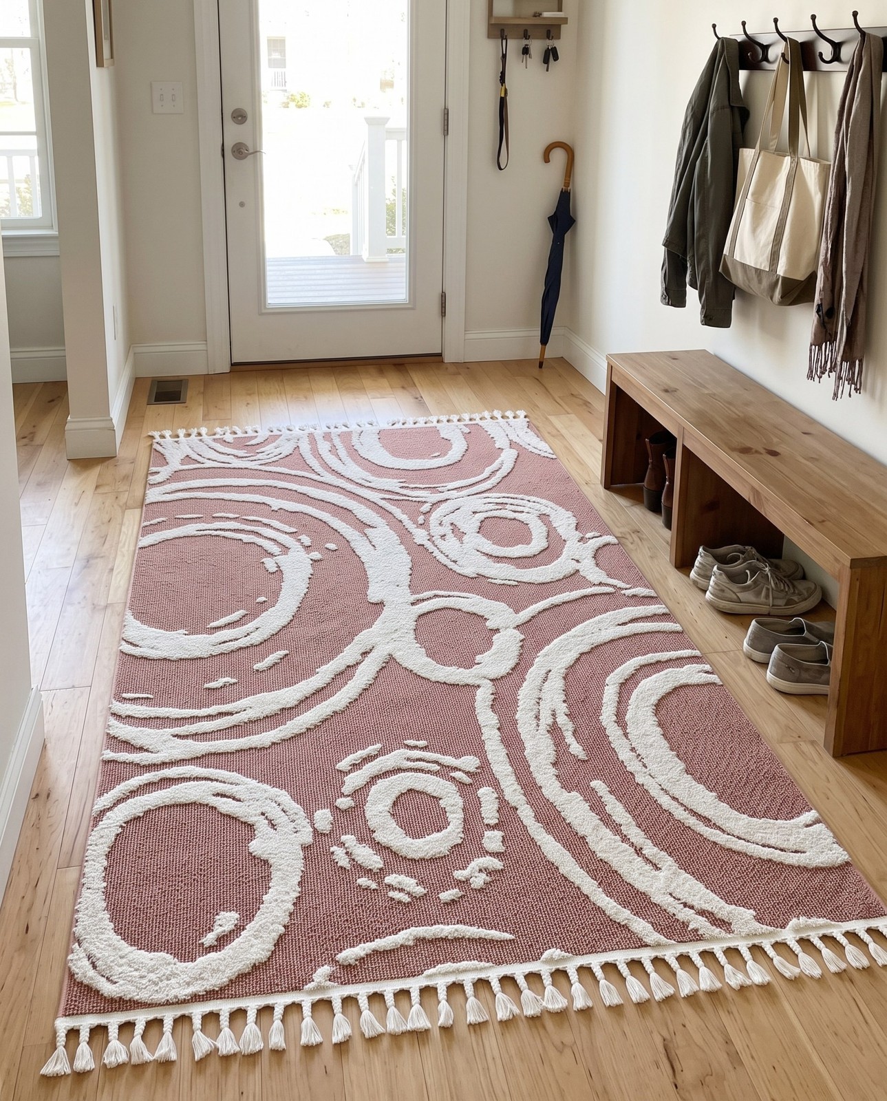2' x 3' Beech · Abstract rug, pink