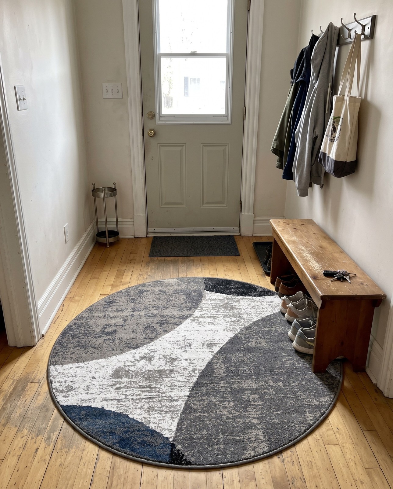 10' x 10' Brownsville · Abstract geometric rug, gray and ivory
