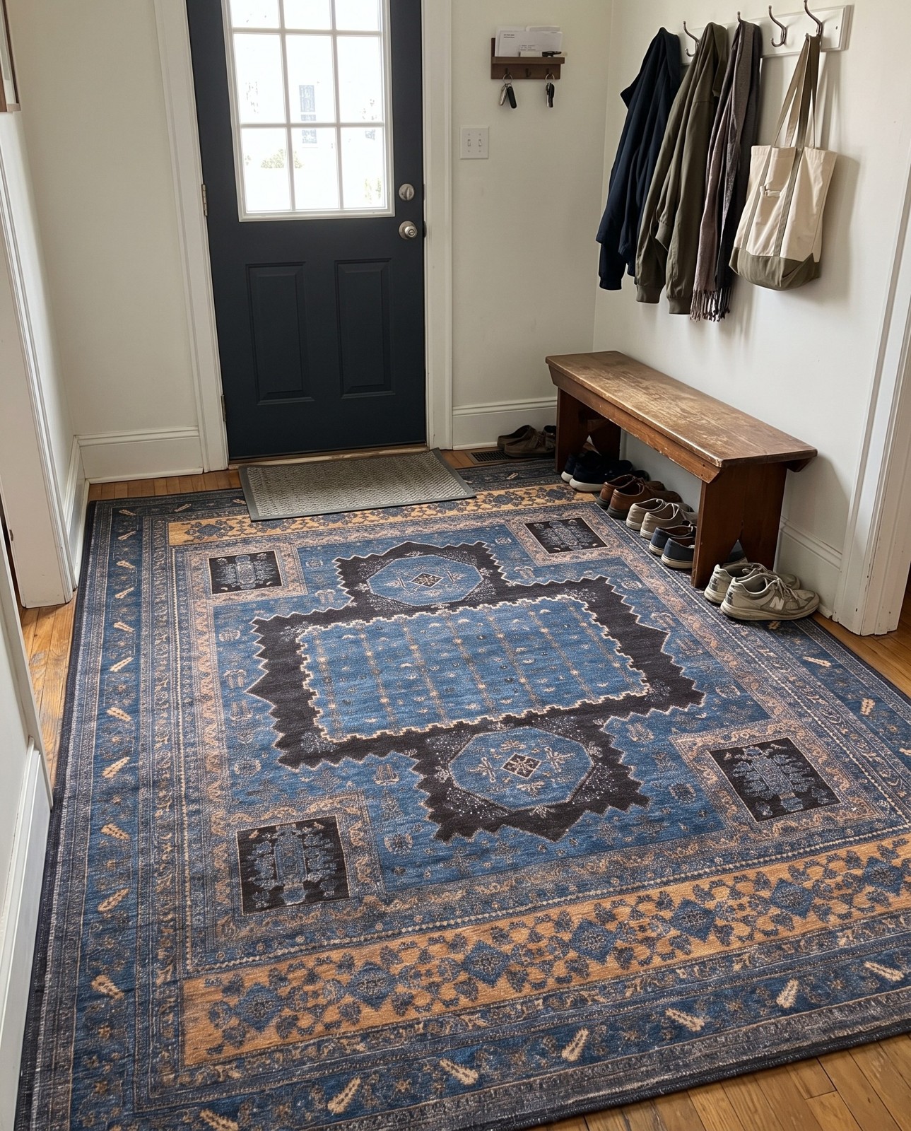 7' 10 x 10' Merritt · Border rug, deep teal and antique gold